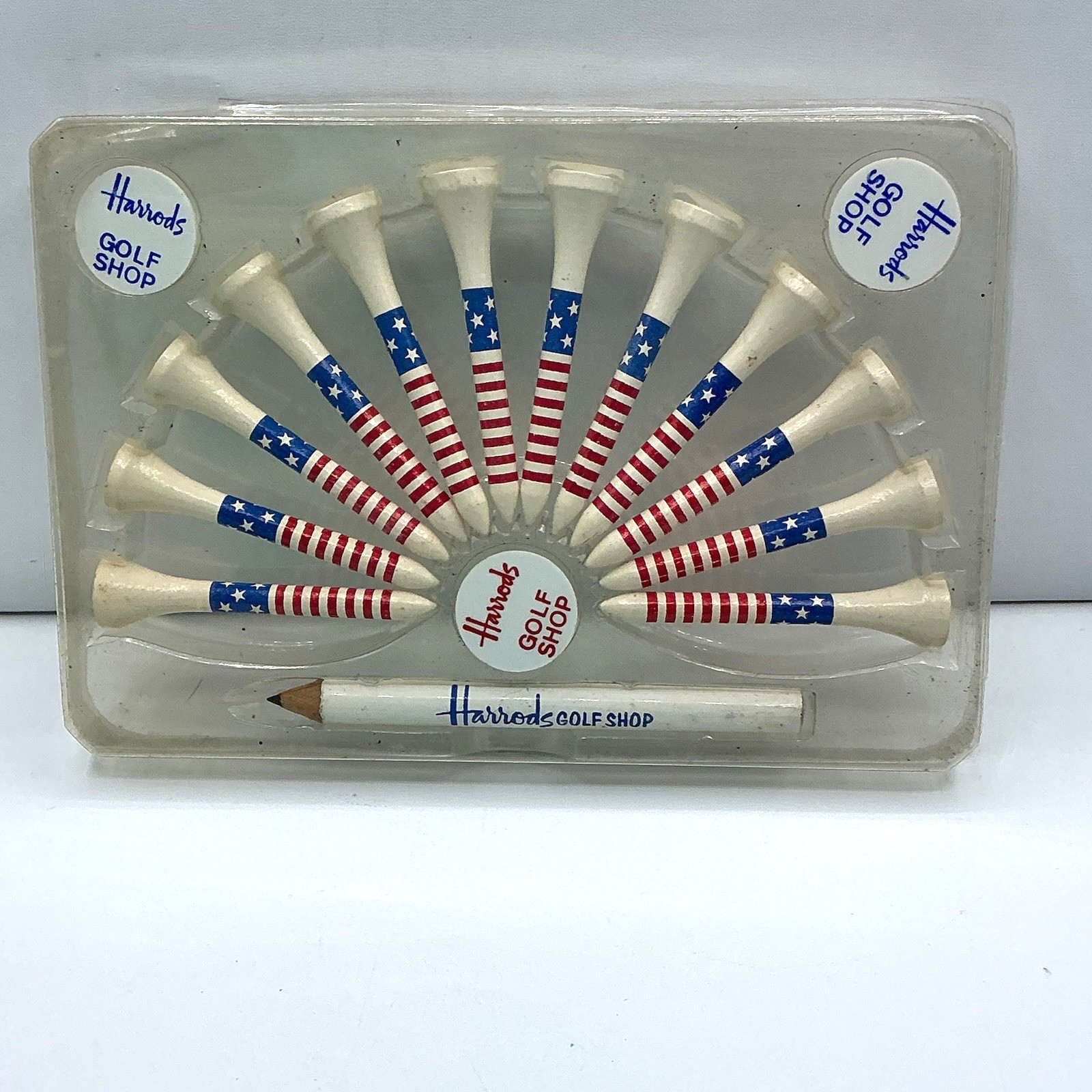 Harrods Great Britain Golf Shop Tees Markers Pencil Stars & Stripes USA Flag NOS