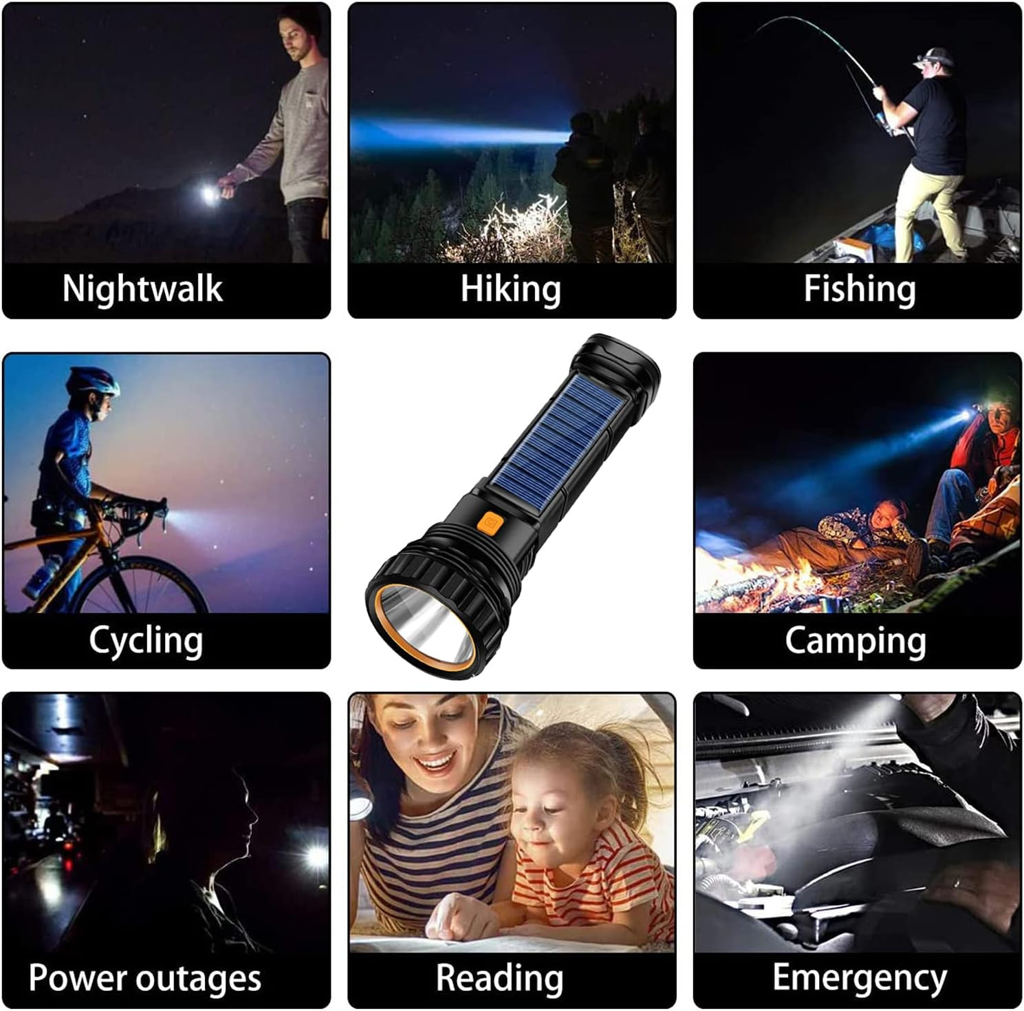 Solar/Rechargeable Multi Function 1000 Lumens LED Flashlight, with Emergency Str