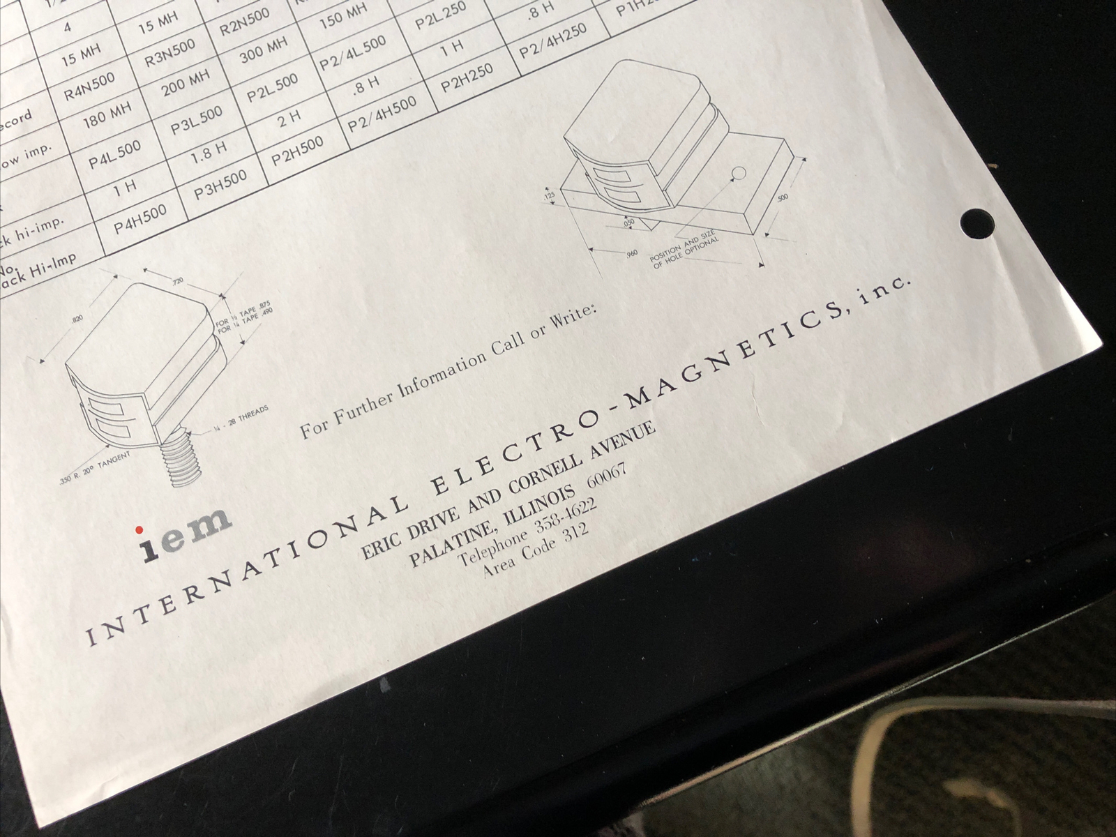 Vintage IEM Pro AUDIO MAGNETIC HEAD SPEC SHEET