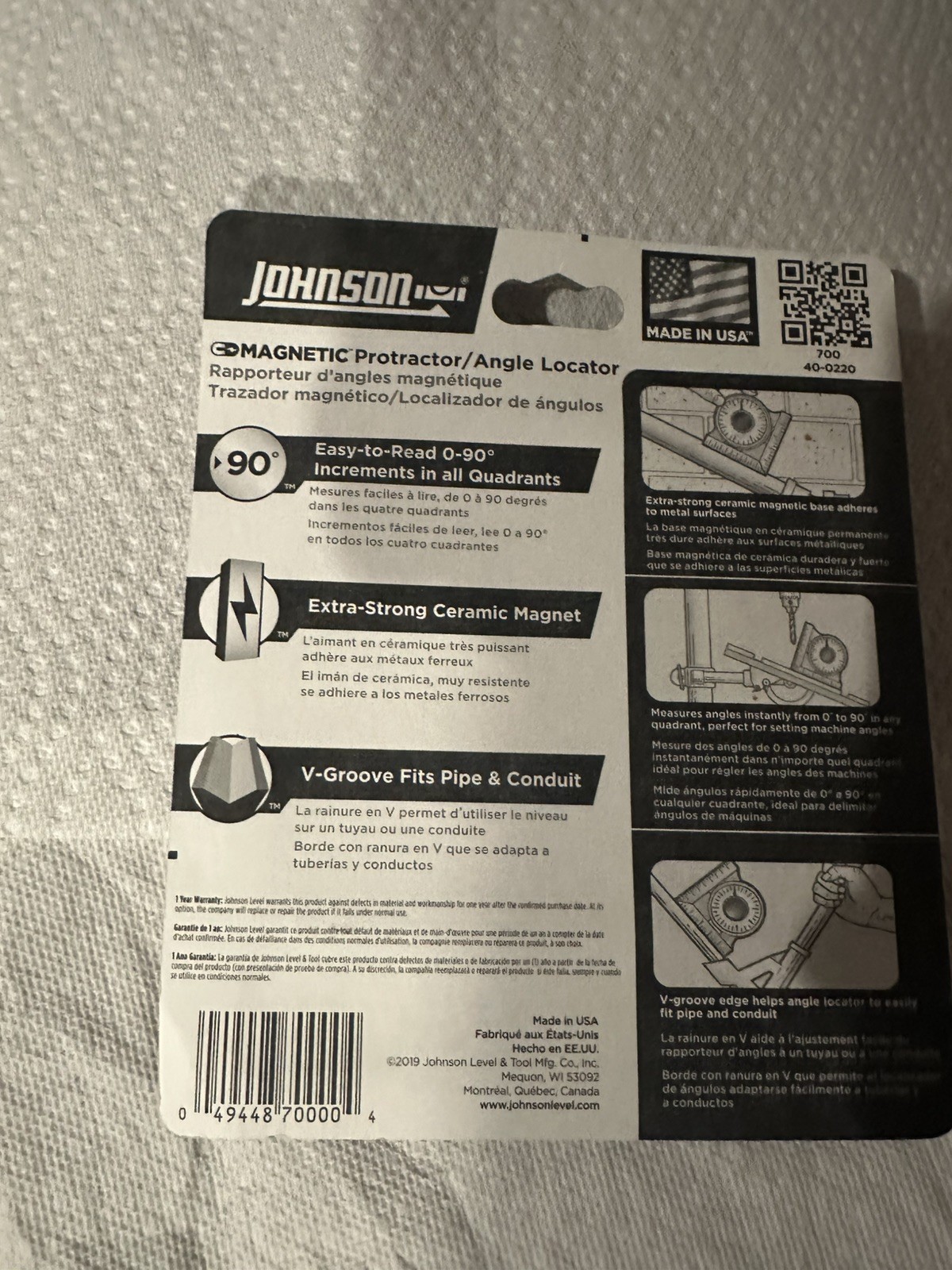 Johnson 700 Magnetic Protractor And Angle Locator Level & Tool