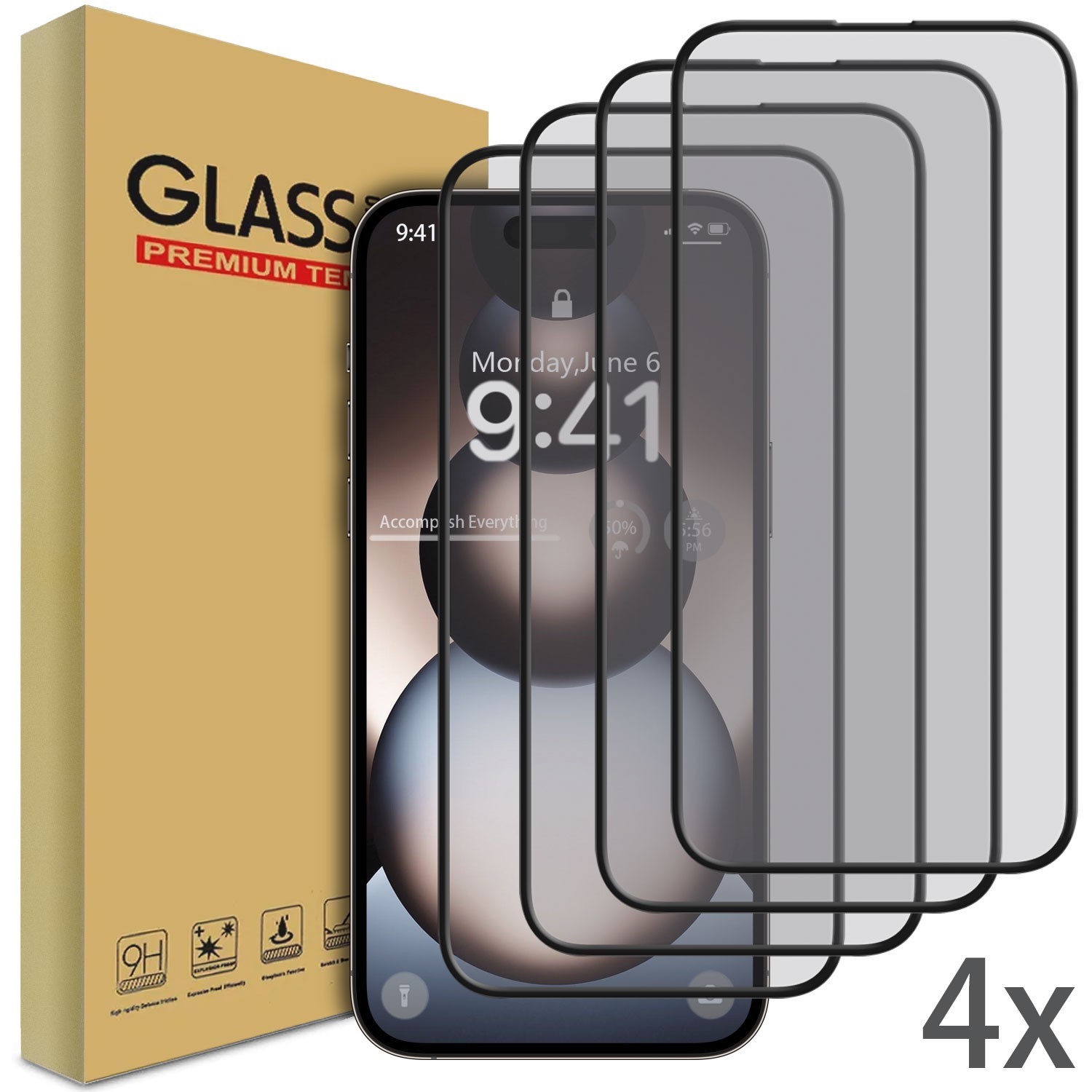 4PCS Clear Tempered Glass Screen Protector For Apple iPhone 15 Plus/15 Pro Max