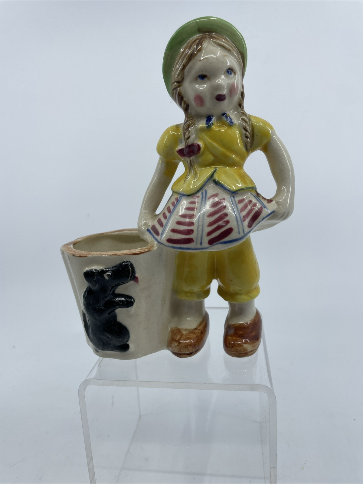 Vintage Planter Girl W/ Dog 6" Occupied Japan Rare Wh5