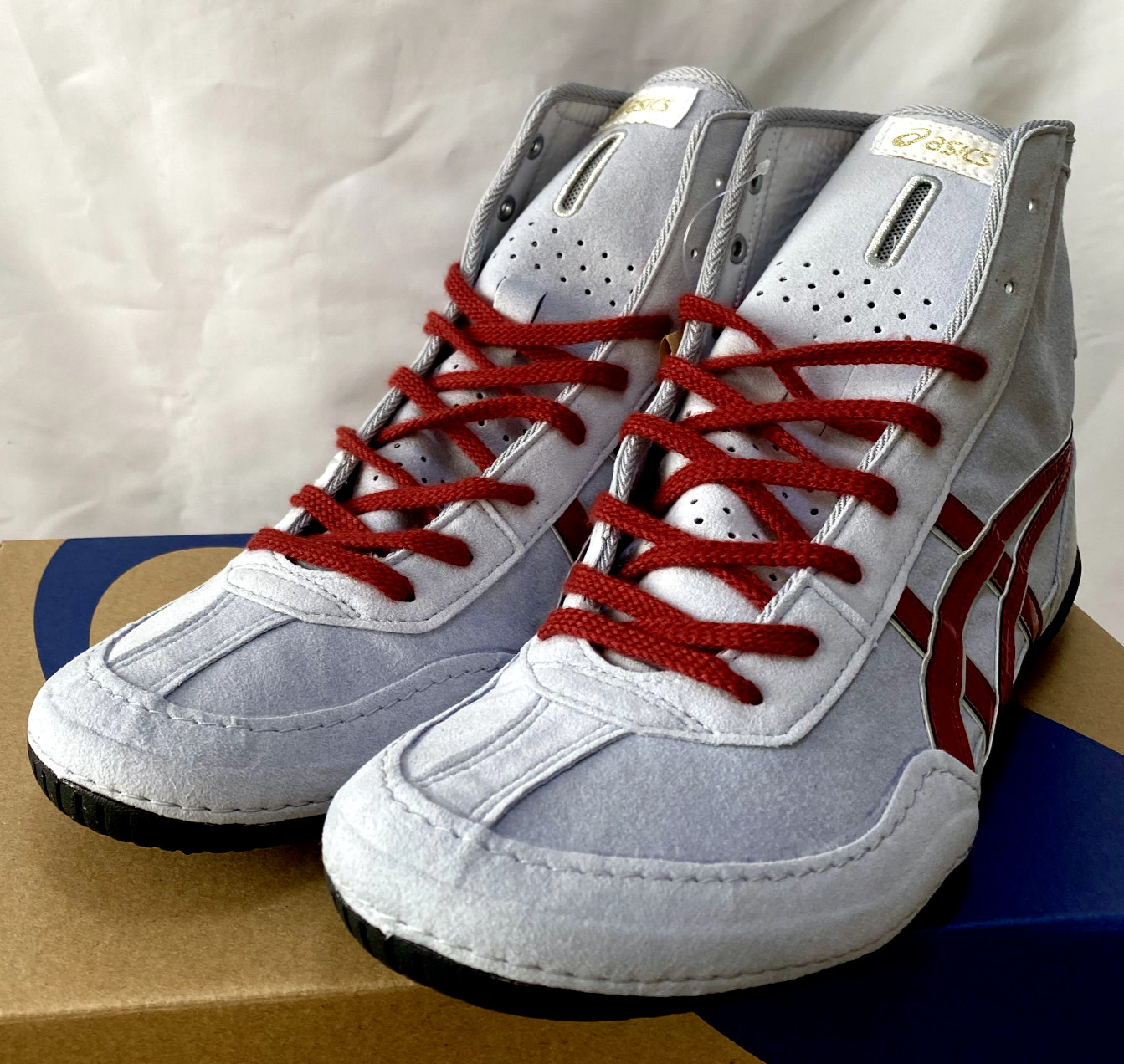 Opt Laces WineRed : Asics Wrestling Shoes EX-EO 1083A001 Gray x Wine Red x Gray
