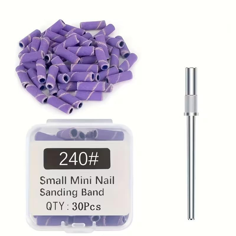30Pcs 240 Grit Mini Nail Sanding Bands with 1Pc Mandrel - Purple Professional Na