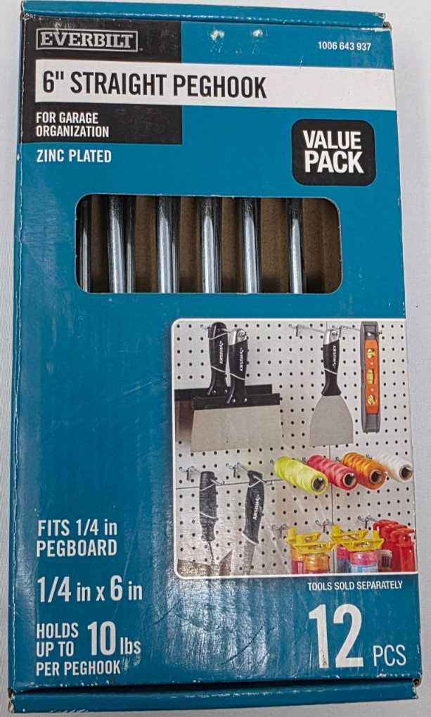 12 Pack Everbilt 6 in x 1/4 in Zinc Plated Steel Straight Peghooks