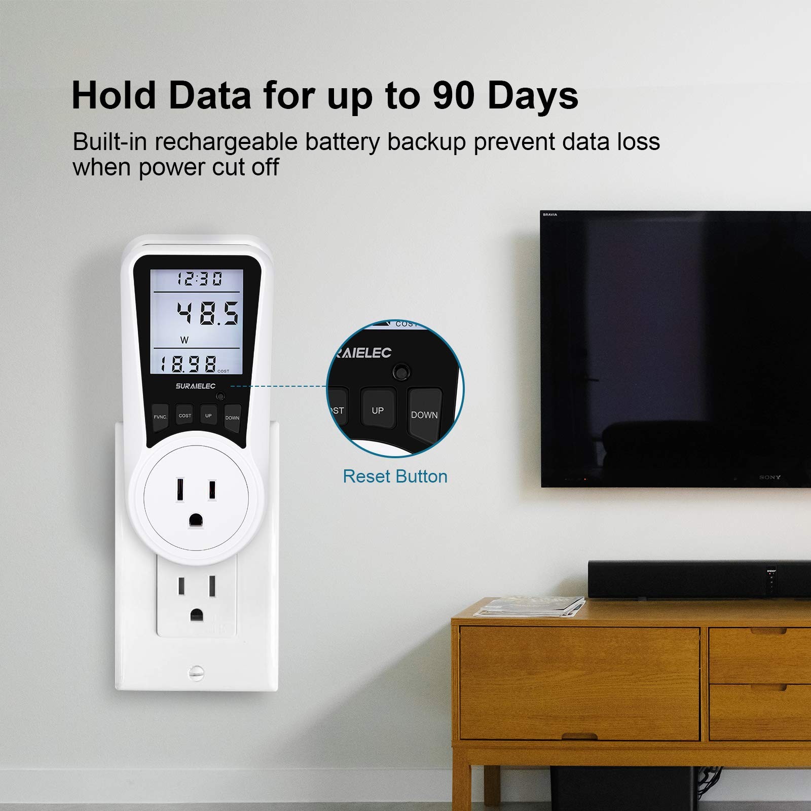 Watt Meter Plug-in Socket Power Meter Auto Cost Calculator Backlit