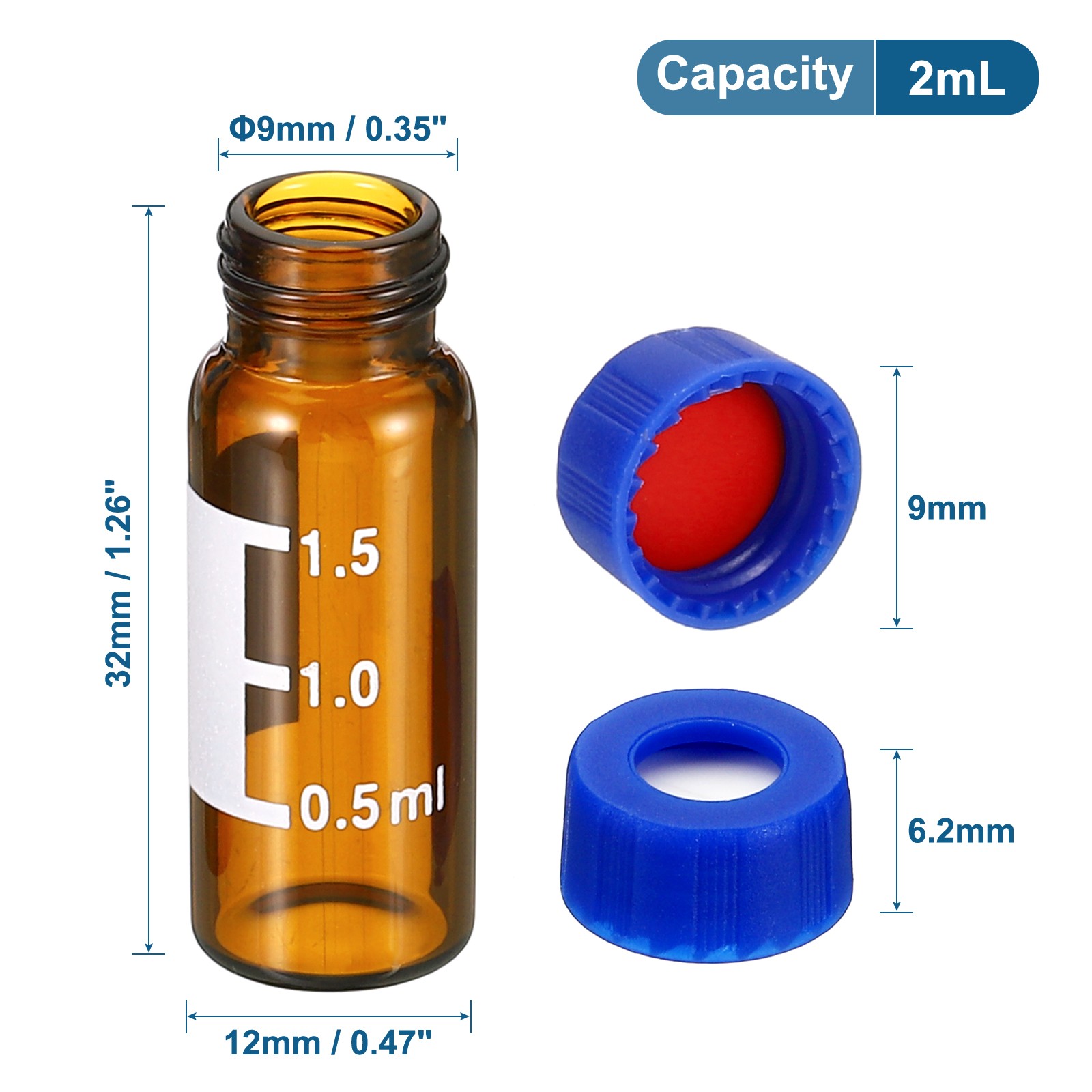 2ml self-sampler vial, 100pcs red patch PTFE & white silicone sets
