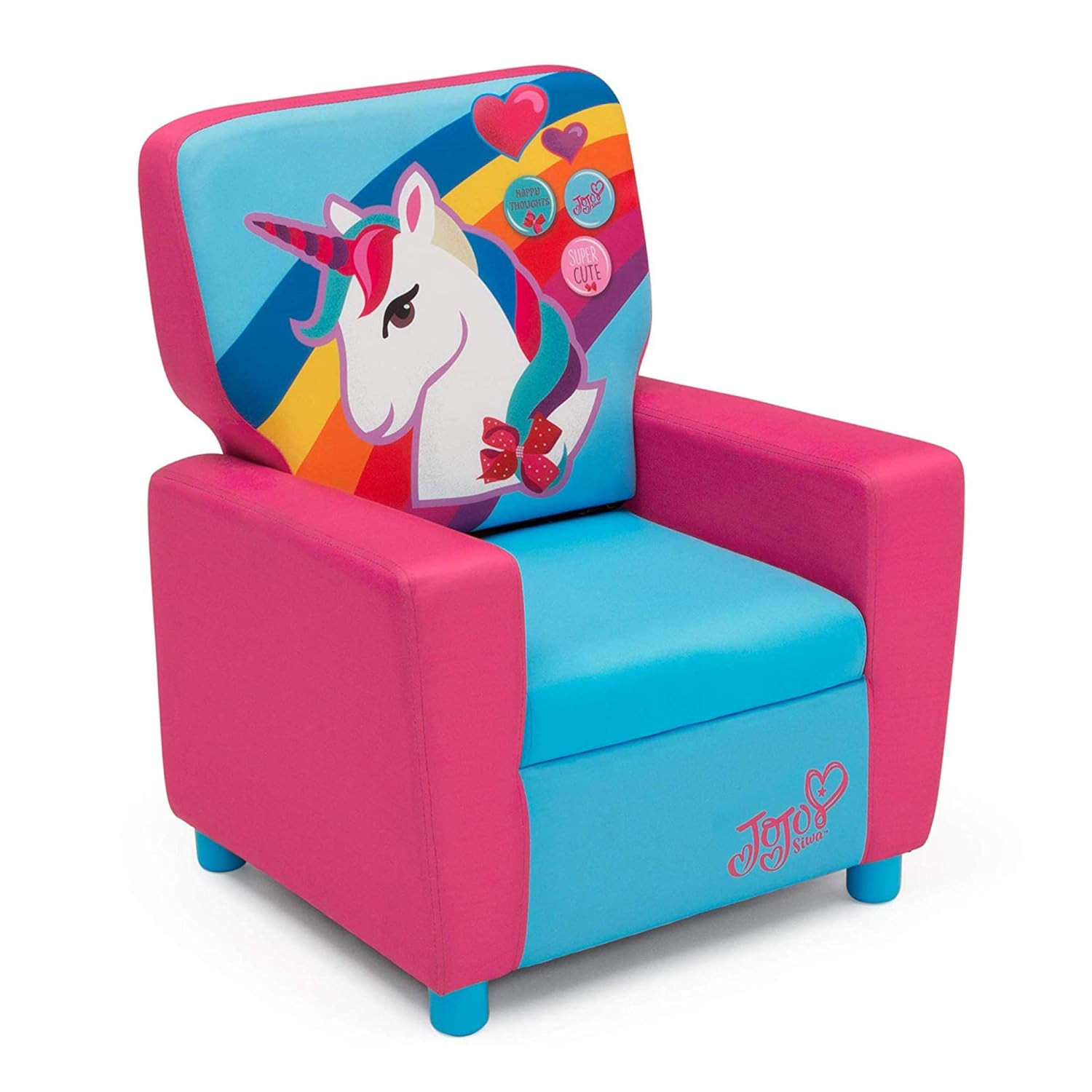 Kids Upholstered Unicorn Chair by JoJo Siwa – Rainbow Pink & Blue