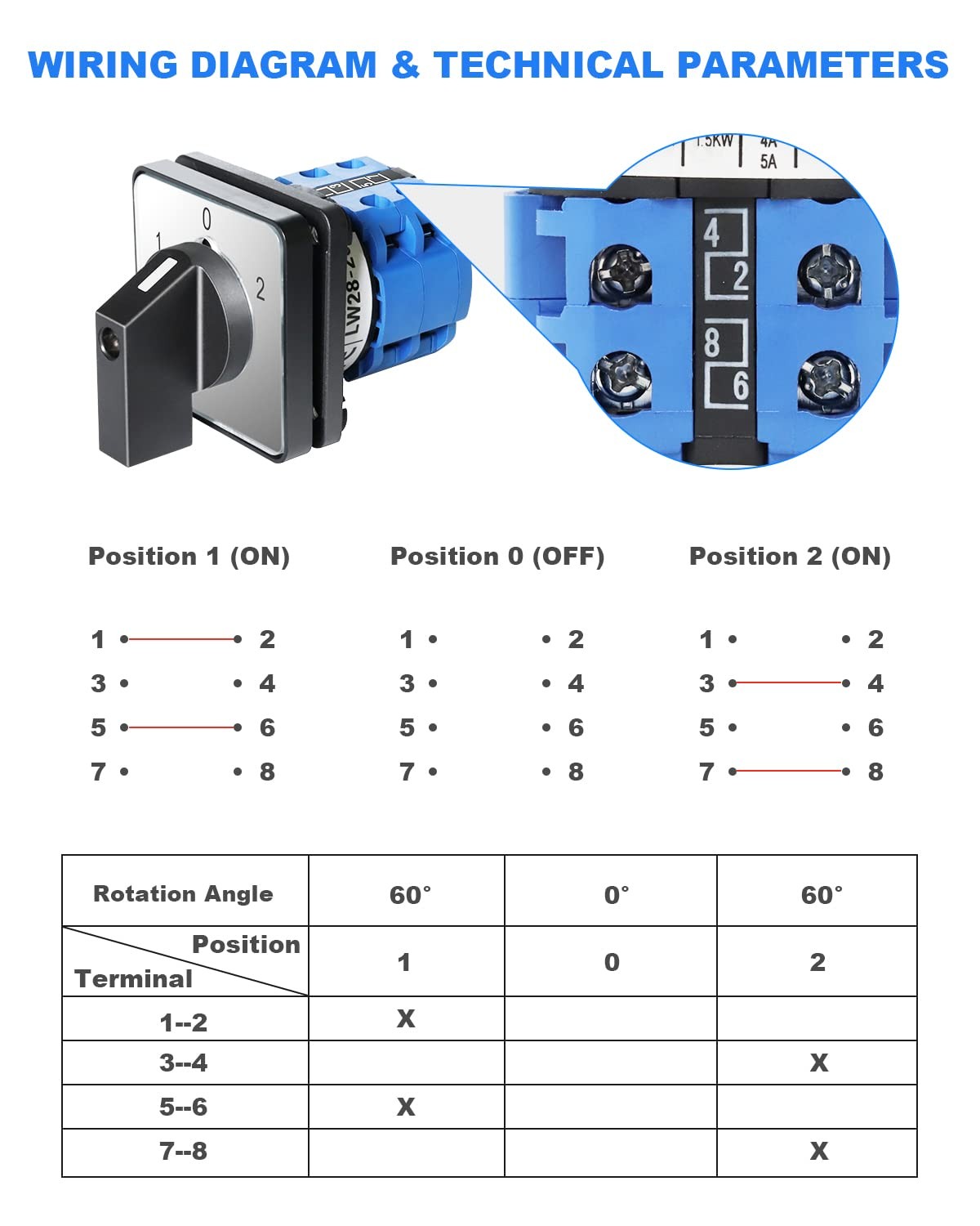 Changeover Selection Switchmultitransfer Switch Ac 550v 20a 3 Positions 8 Termin