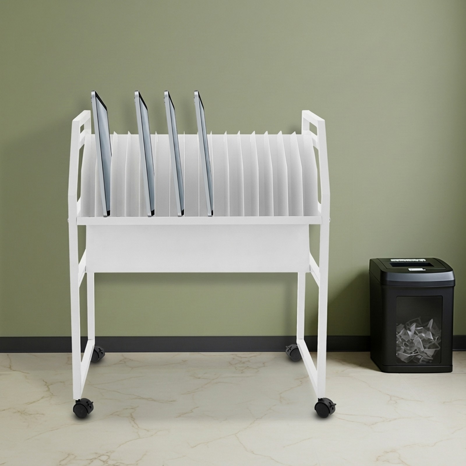 50lbs Tablet & Laptop Charging Cart 16 Storage Compartments Charging Cart White