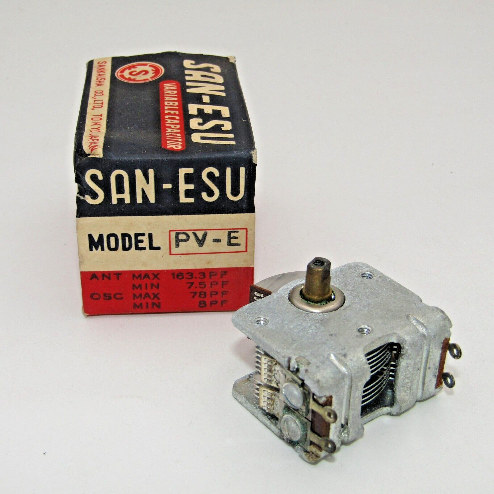 Vintage San-Esu Japan Variable Capacitor PV-K (Ant 7.5-163.3pF) (Osc 8-78pF)