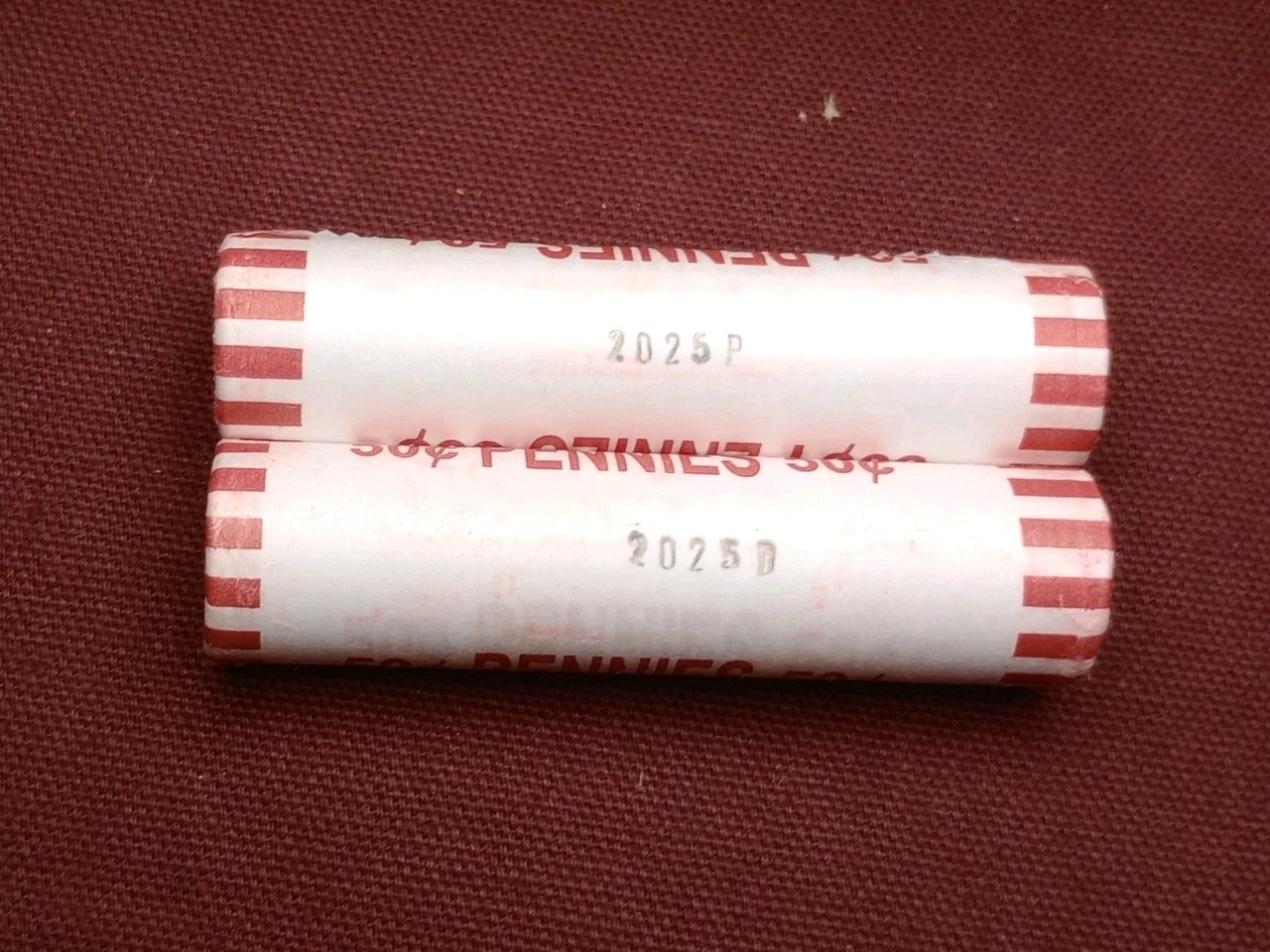 2025 P & D Lincoln Cent Roll Set  (2) ROLLS * 100* cents Sealed BU, Red UNC OBW