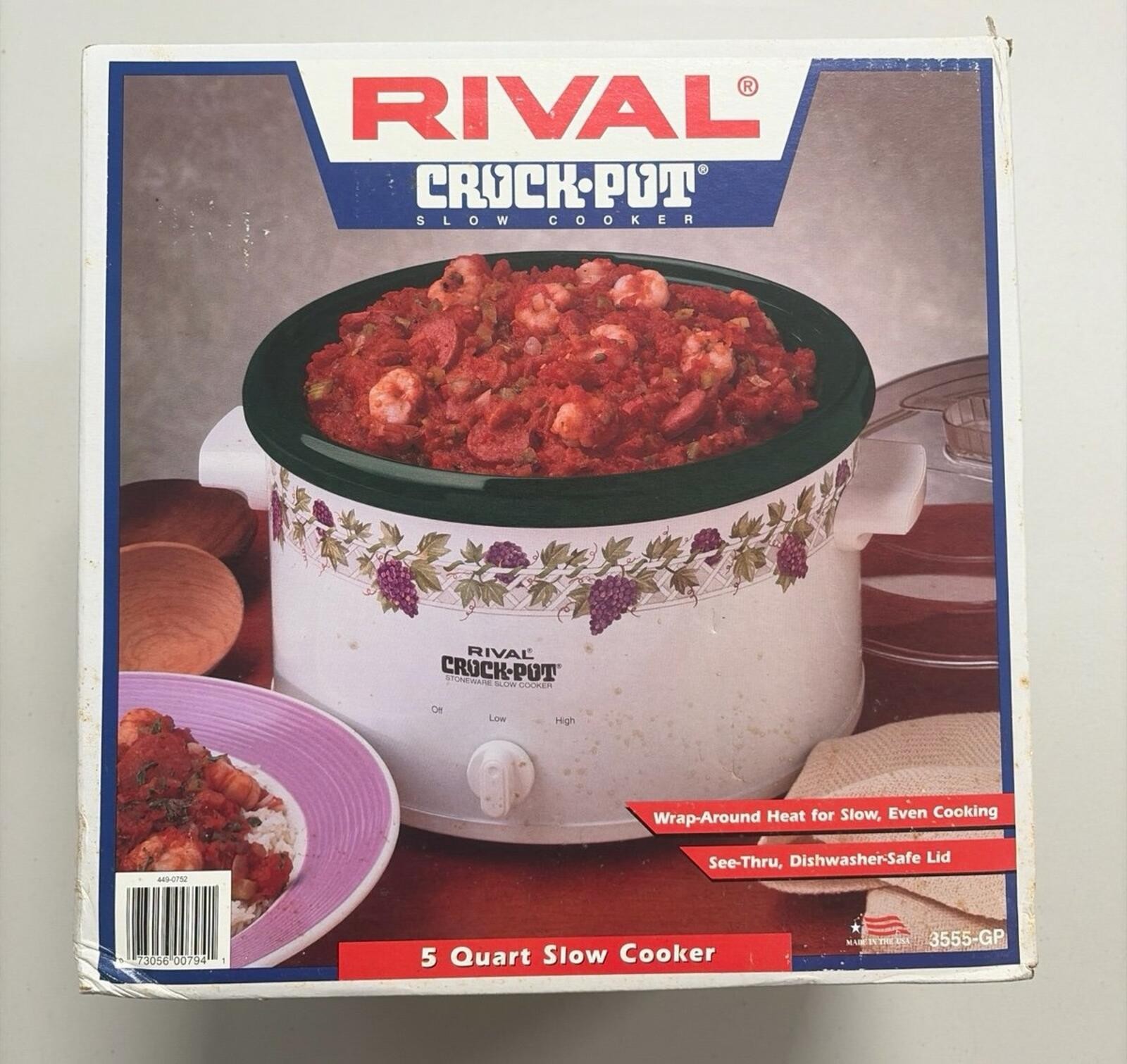 NIB Vintage 80s Rival 3555GP Grapevine Ivy 5Qt Slow Cooker Crock Pot Grape