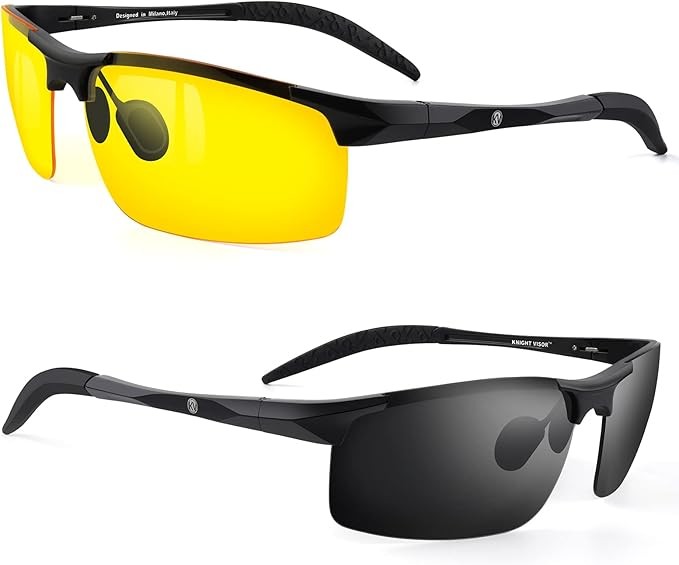 BLUPOND Set of 2 HD Day and Night Driving Glasses - Polarized Sunglasses and ...