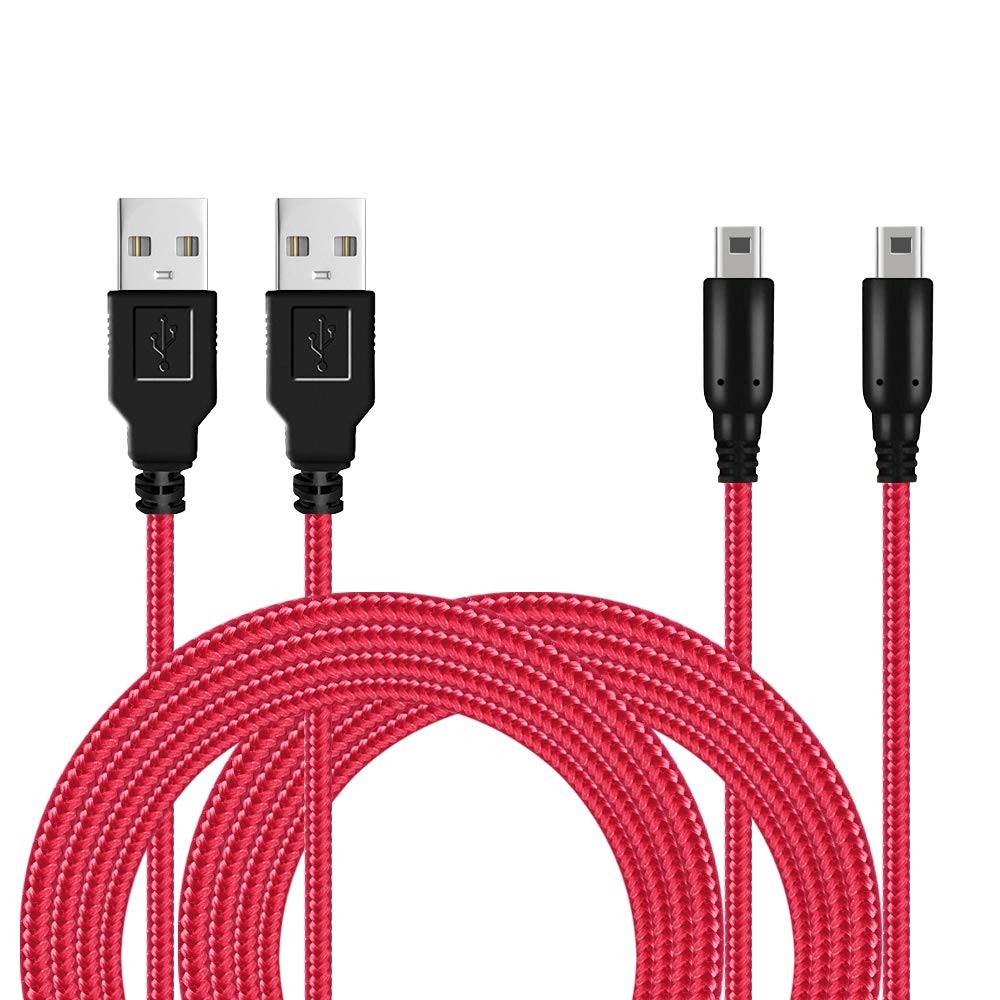 BATSOEASY 2 Pack 5ft 3DS/ 2DS USB Charger Cable, Nylon Braided 5 feet, Red