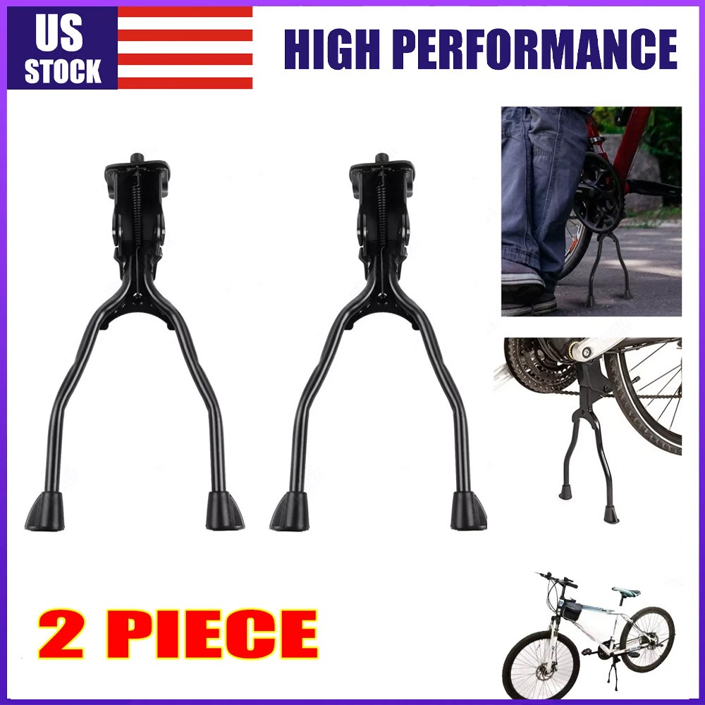 2X Bicycle Double Leg Side Stand Kick Kickstand Bike Support Spring Center Black