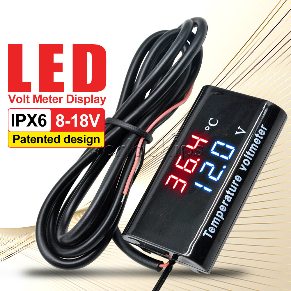 DC 12V 0.28'' Digital Dual LED Display Voltmeter Temperature Voltage Panel Meter