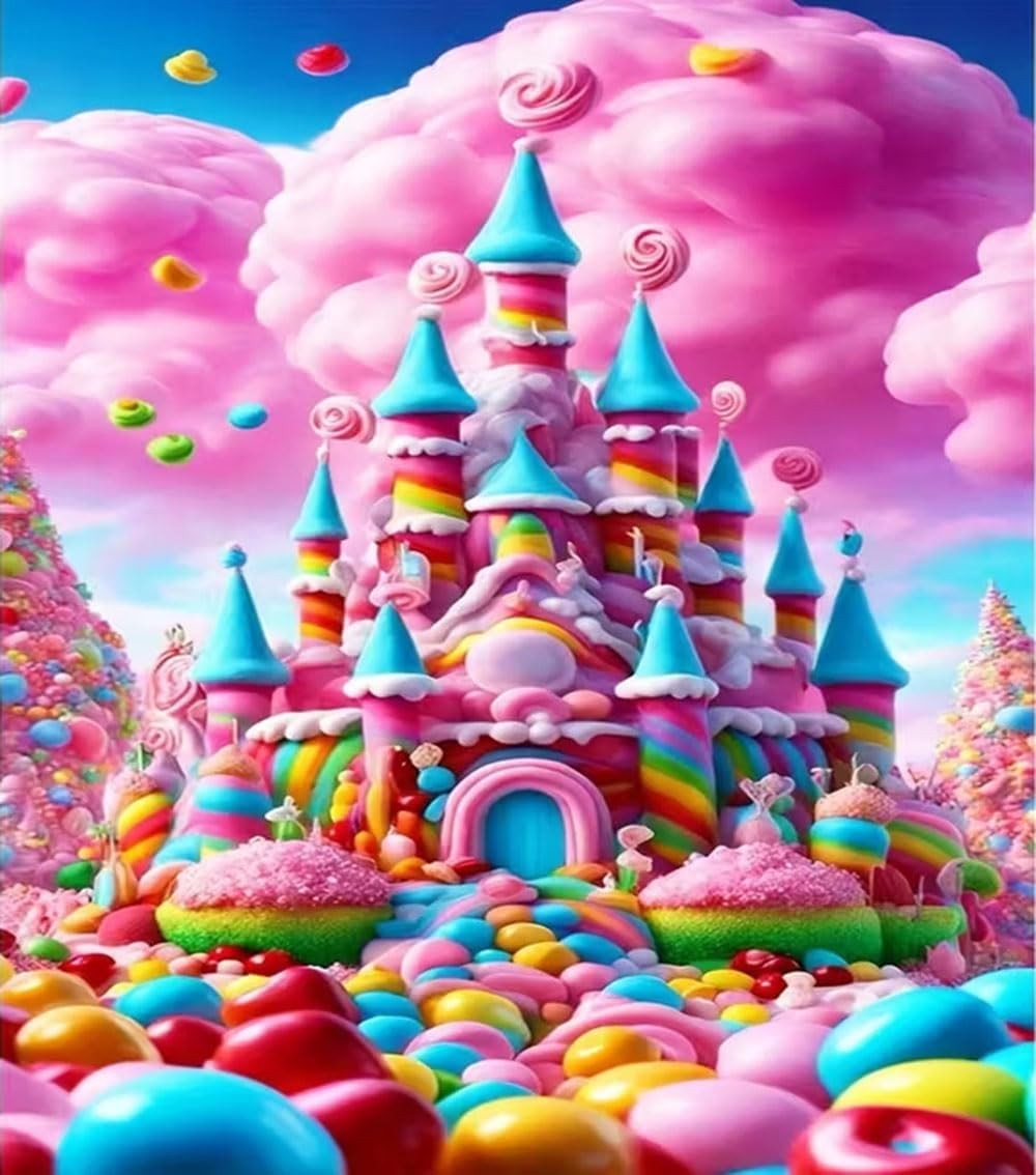 Whimsical Candy Castle Diamond Art Kit, Full Round Drill Diamond Painting for Ad