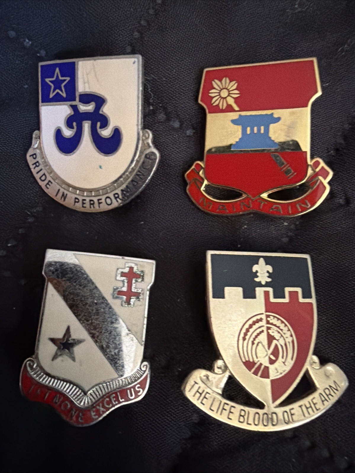 Lot of 4 Vintage US Army Support Logistics Crests Pins - NS Meyer 22M