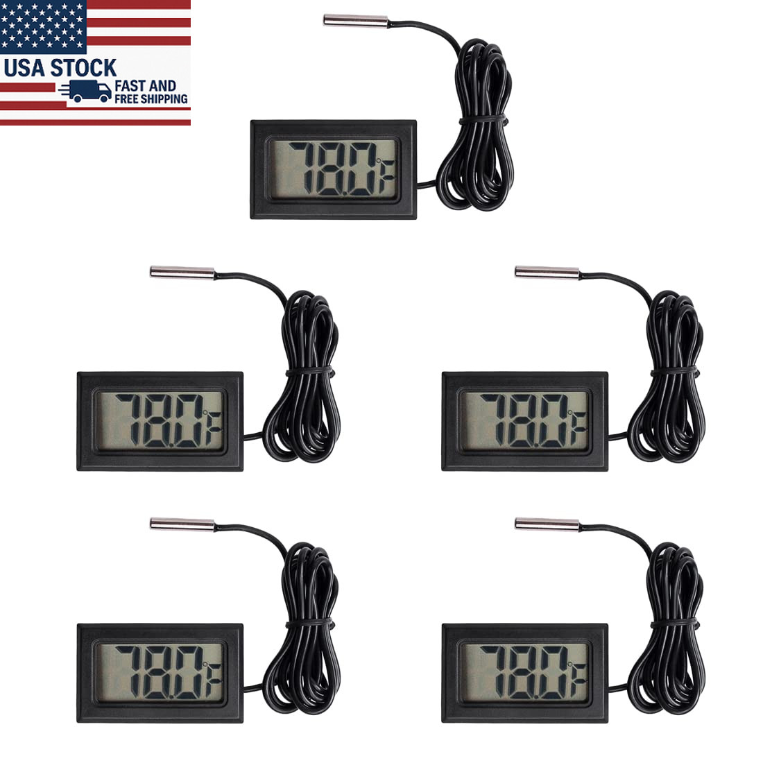 5 PCS Digital LCD Thermometer with Probe for Fridge and Water Temperature