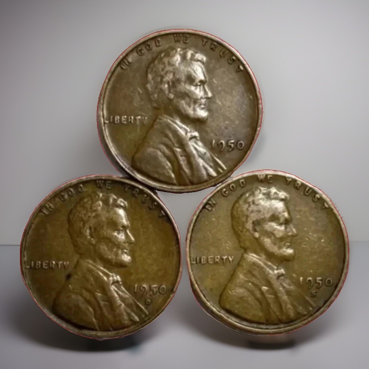 1950 P D S Lincoln Wheat Cents (3) Coins Average Circulated/Better FAST SHIPPING