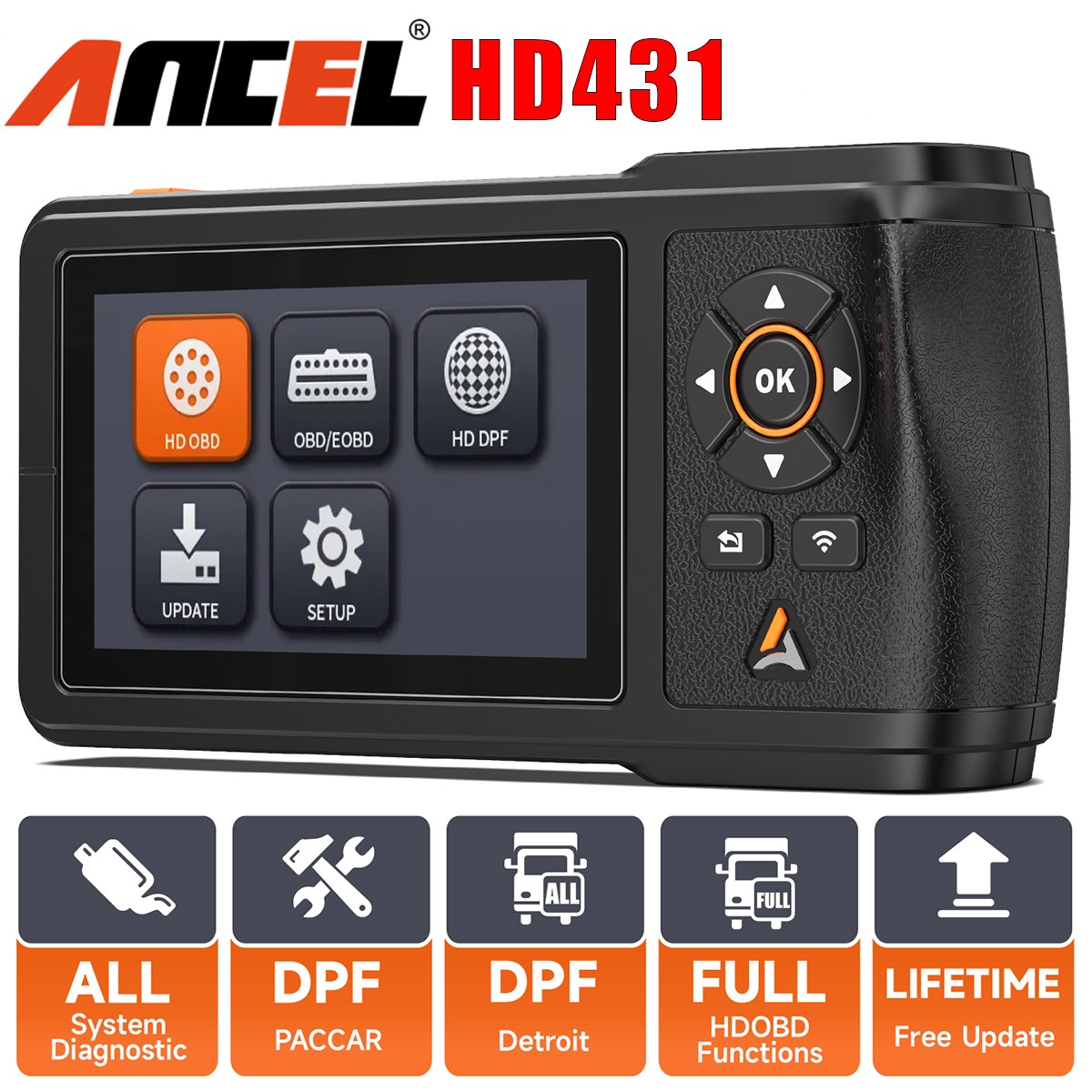 Heavy Duty Truck HD OBD Scanner Diesel Diagnostic DPF Reset For Detroit & Paccar