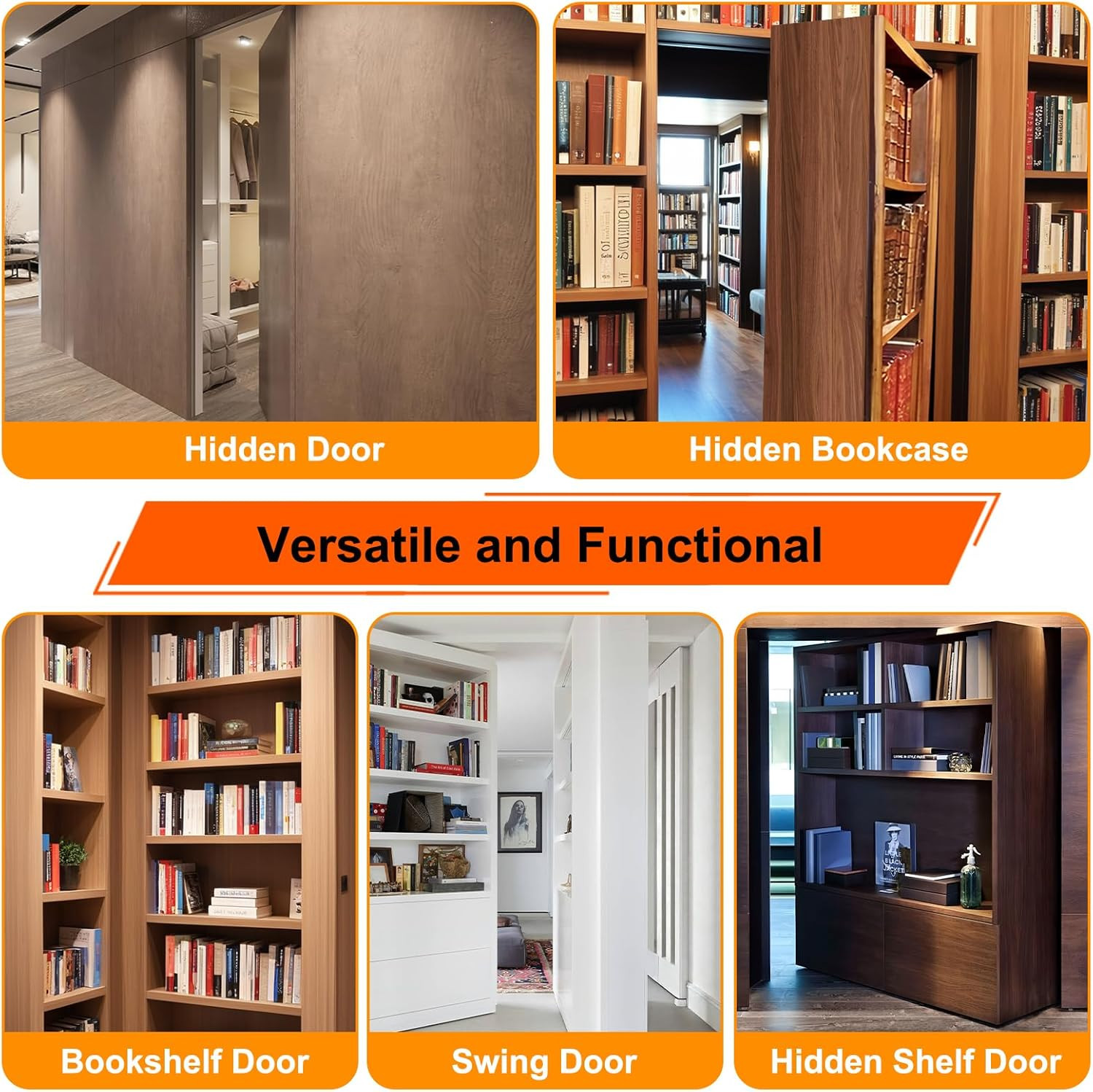 Hidden Door Hinge, 570LBS Load-Bearing Thickened Solid Alloy Steel, 360° Rotatio