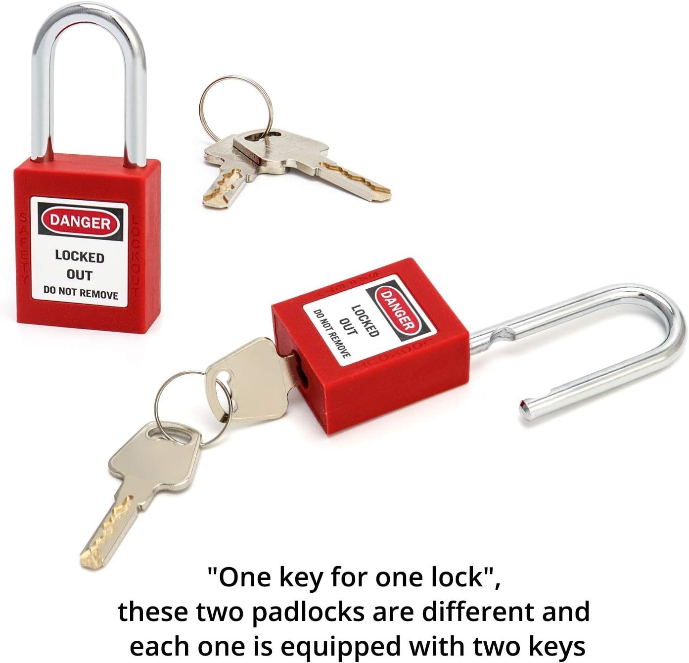Anti-Bump Red Lockout Padlock with Writable Labels - 2 Pack for Workplace Safety