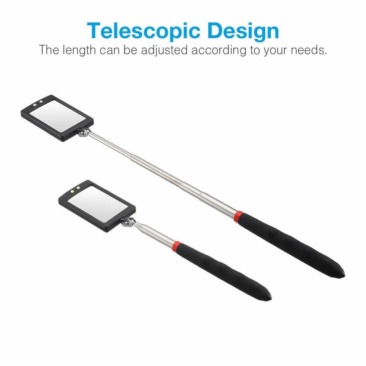 LED Lighted Mechanic Inspection Mirror Telescoping illuminate Swivel Extendable