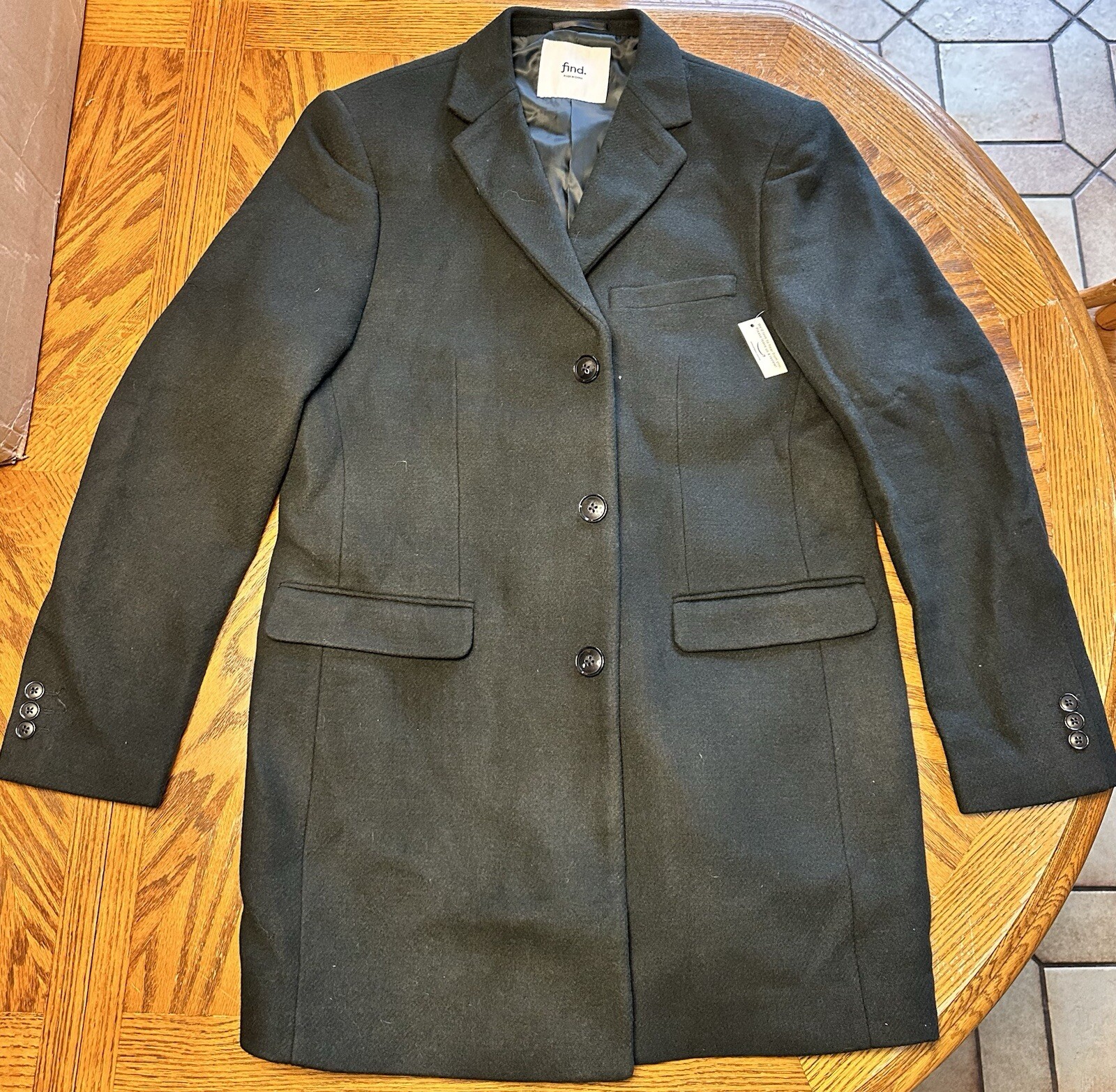 Men's XLG Dark Green Trench Coat NEW Wool Blend Overcoat 3-Button Flap Pockets