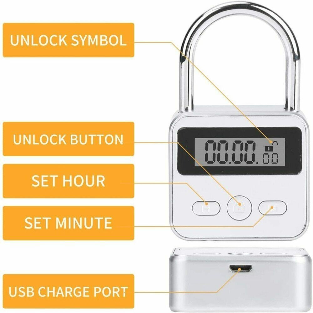 For Metal Timer Lock Time Lock USB Rechargeable 99 Hours Max Digital
