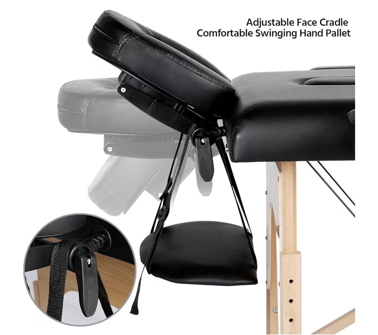Massage Table Portable Spa Bed Foldable Adjustable 2 Fold Bag 24” Black