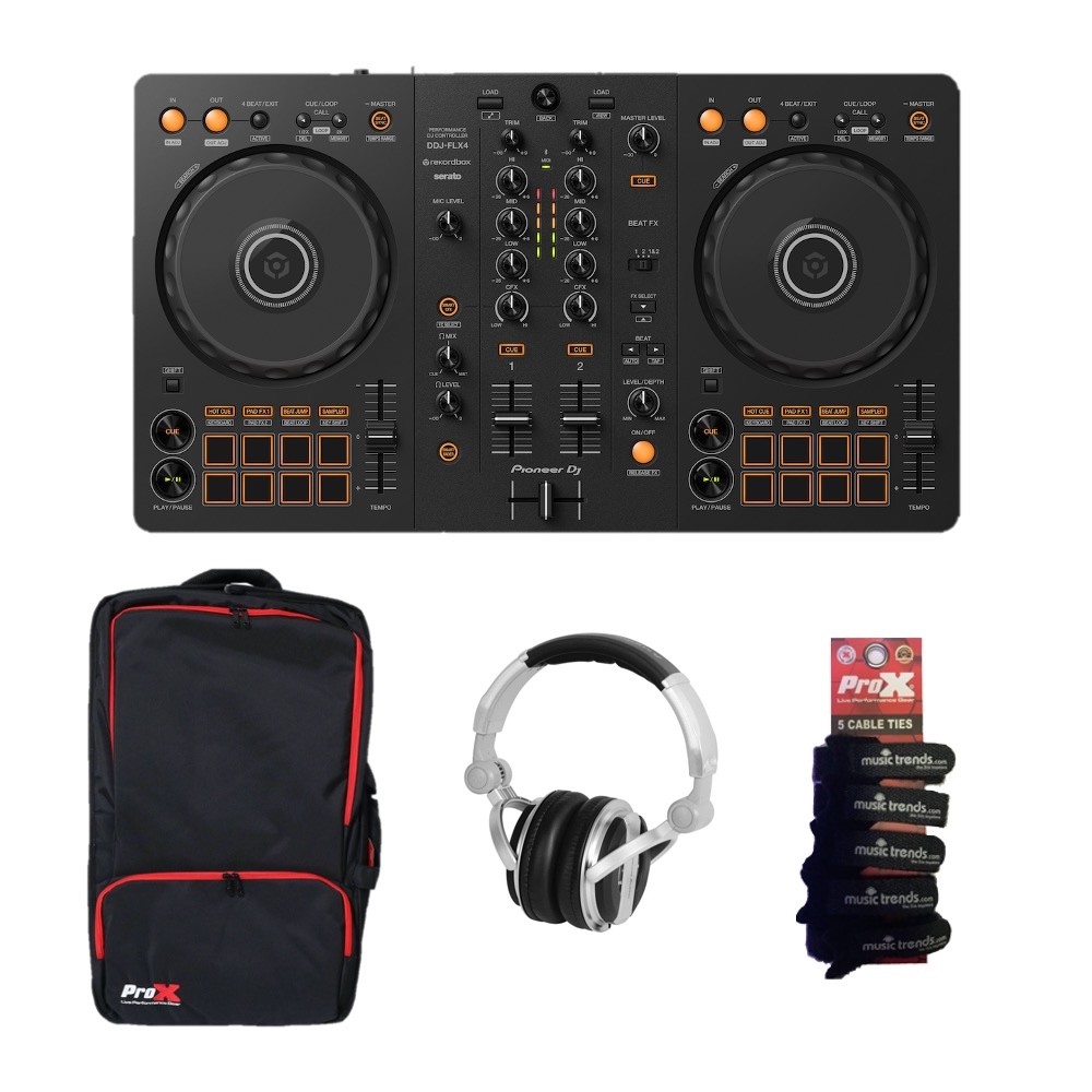 Pioneer DJ DDJ-FLX4 2-Channel DJ Controller w/ Backpack + Headphones