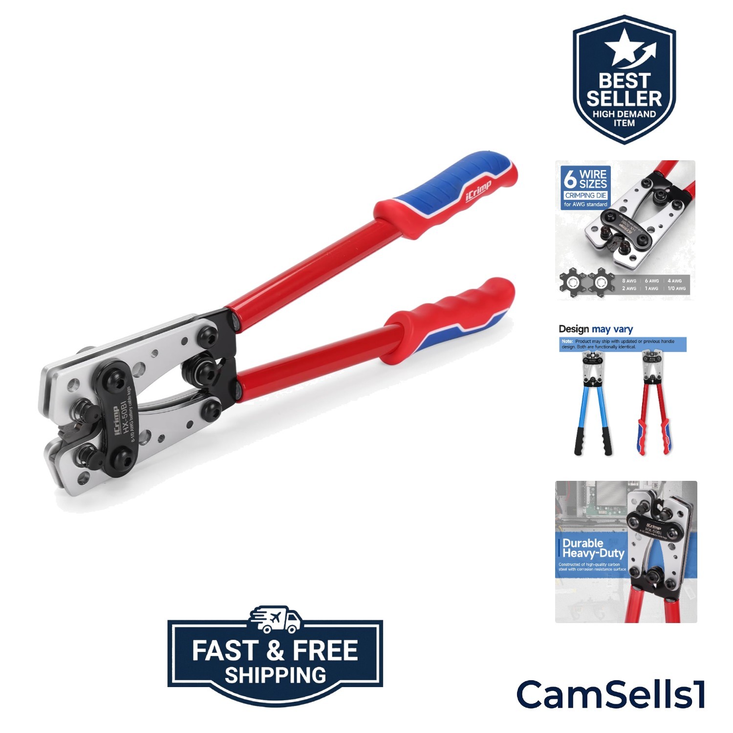iCrimp Cable Lug Crimping Tool for Heavy Duty Wire Lugs AWG 8-1/0 | Battery C...