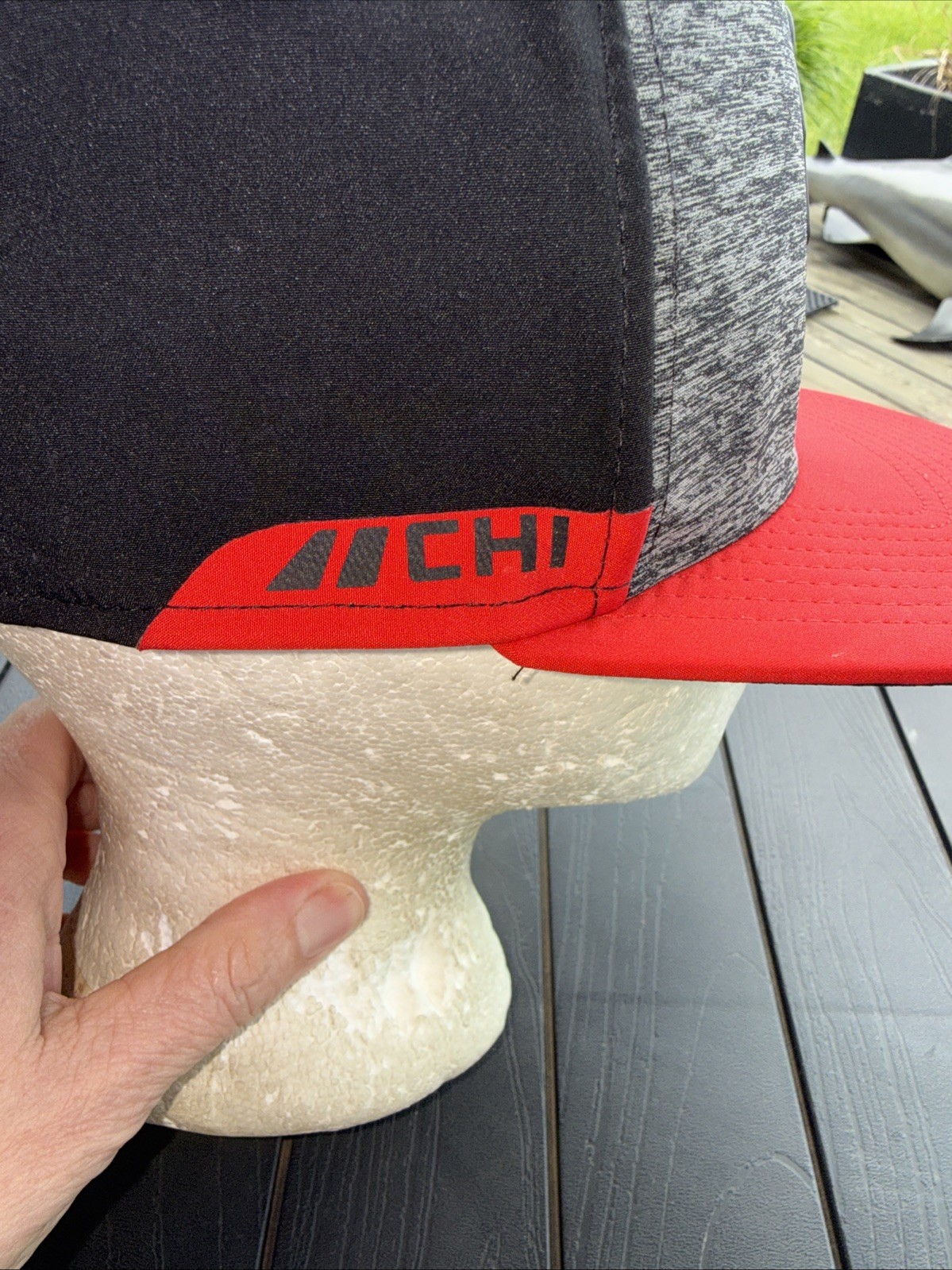 Chicago Black Hawks Head Logo on Black & Heather Gray Hat Cap Red Bill Snapback