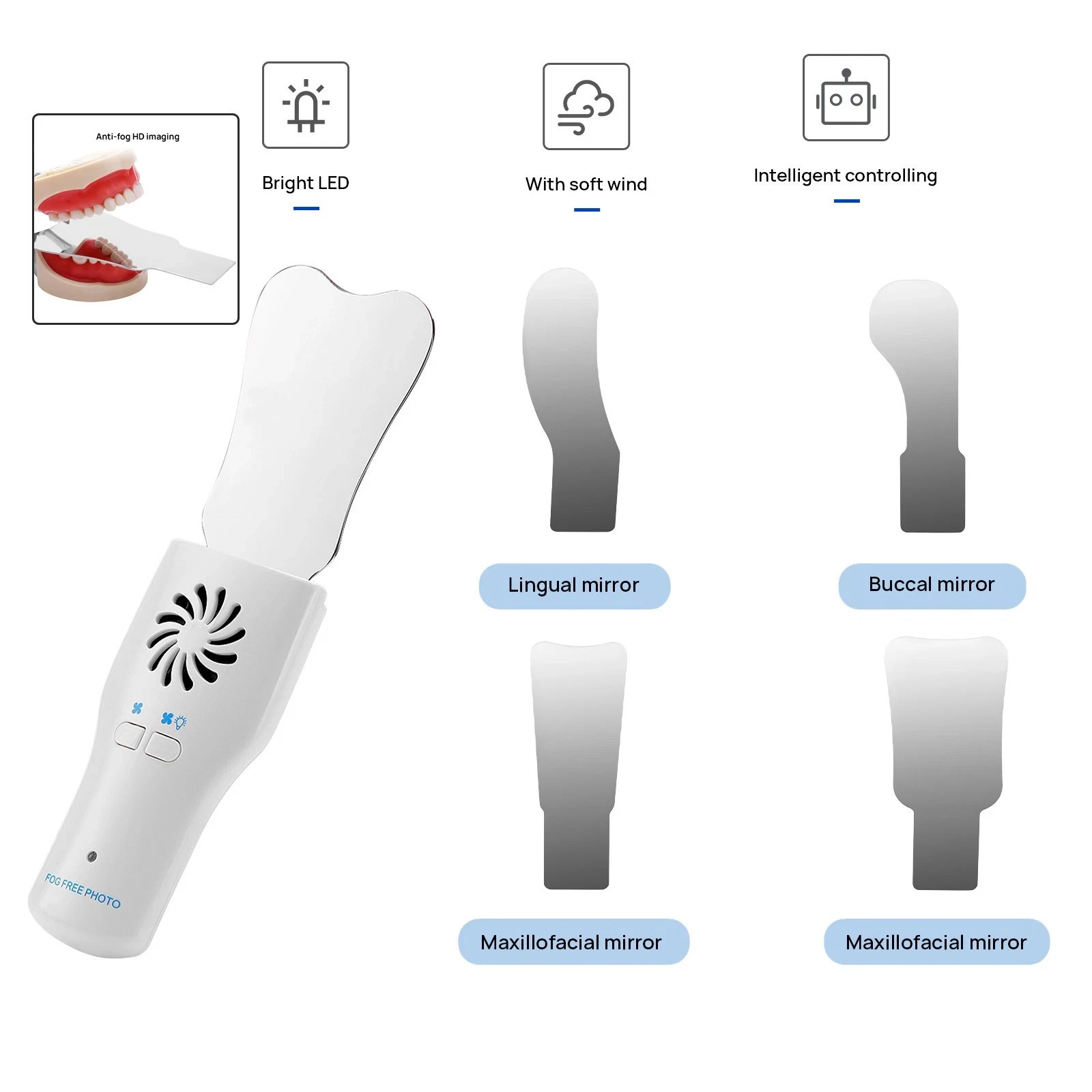 Dental Occlusal Mirror Fog Free LED Intra Oral Photo System 4 Mirrors Anti-Fog