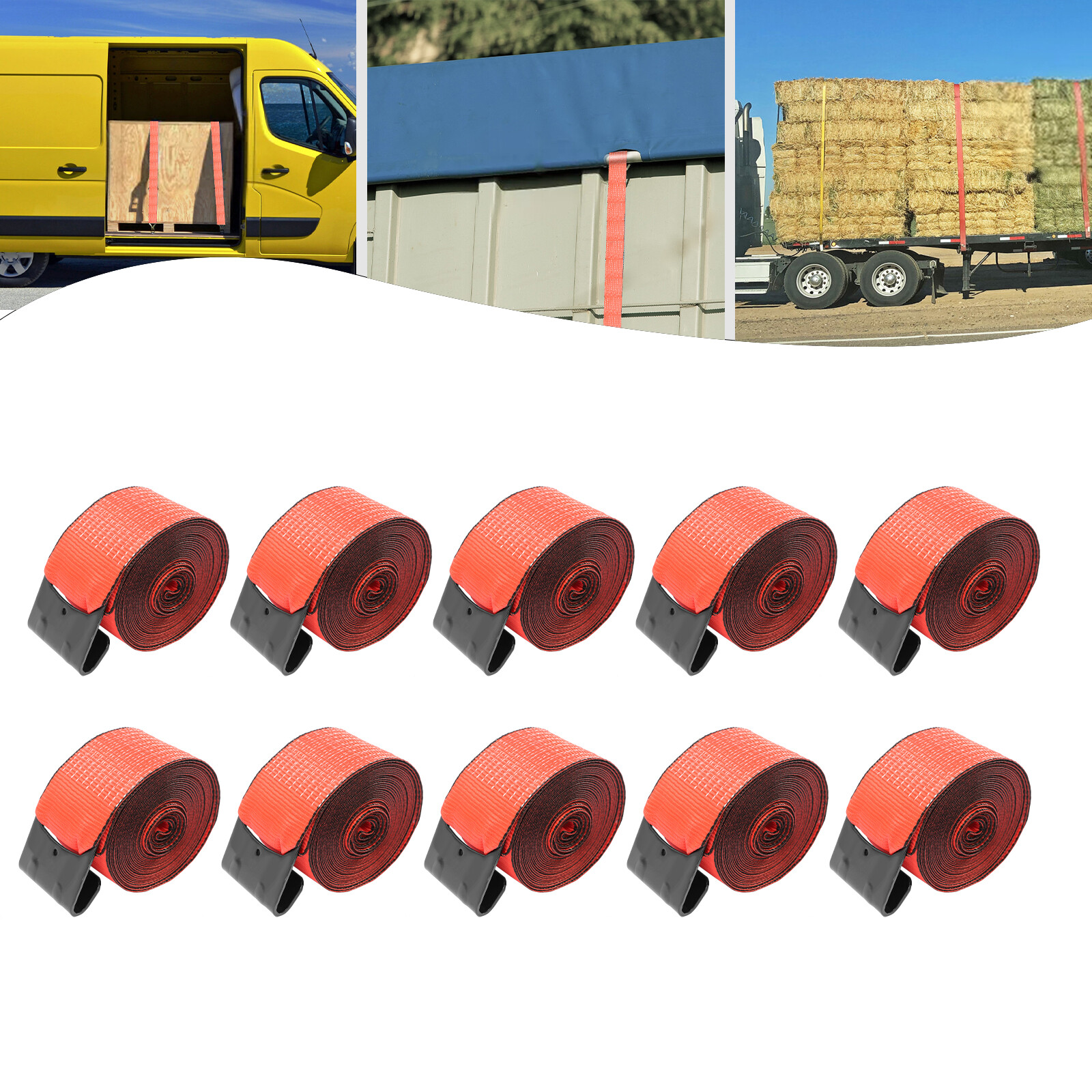 10Pcs 4" x 30' Winch Tie Down Strap w/ Flat Hook for Flatbed Truck Trailer Farm