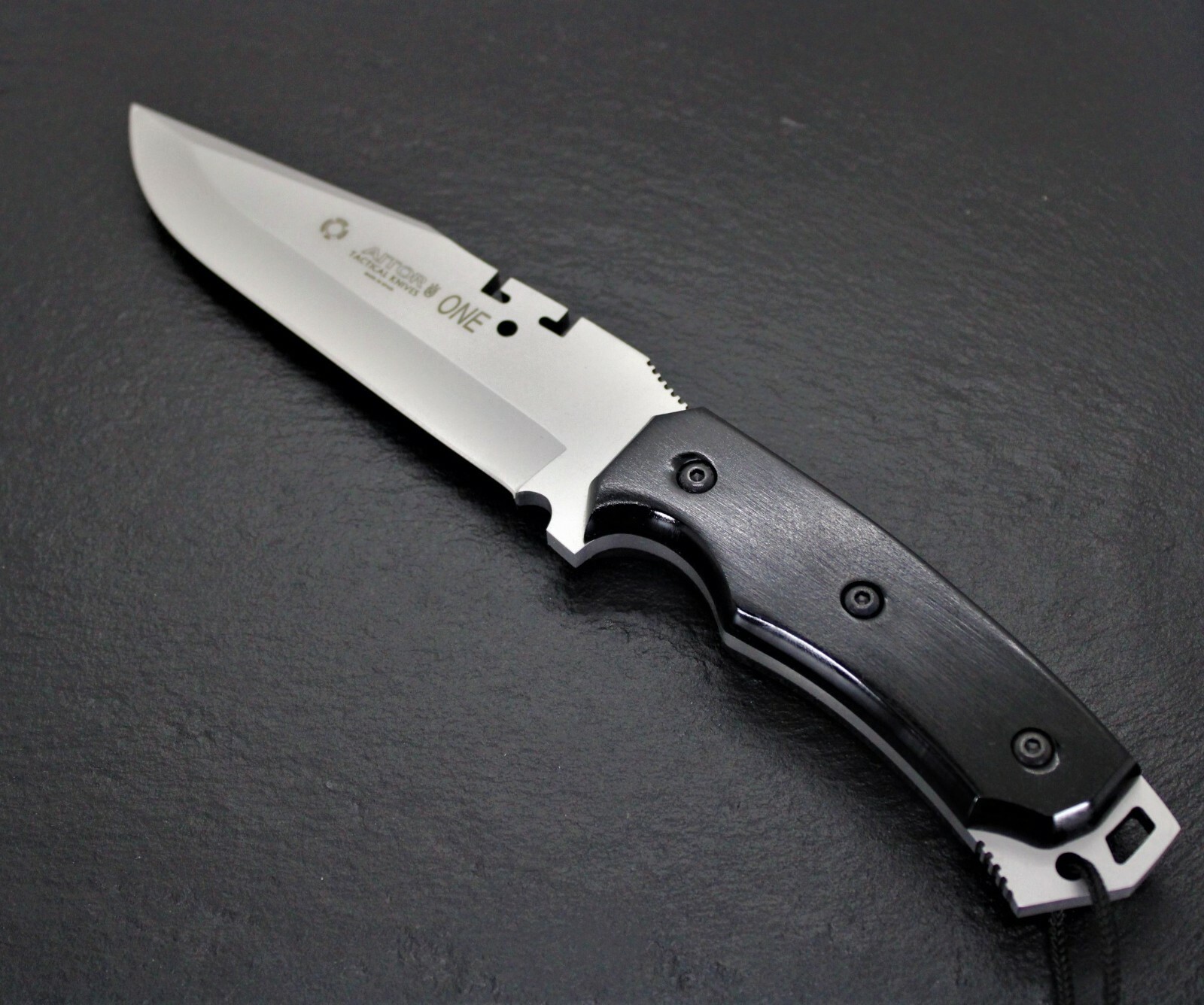 Aitor One Fixed Knife 5.75" Bead Blast Finish Stainless Blade Black Wood Handle