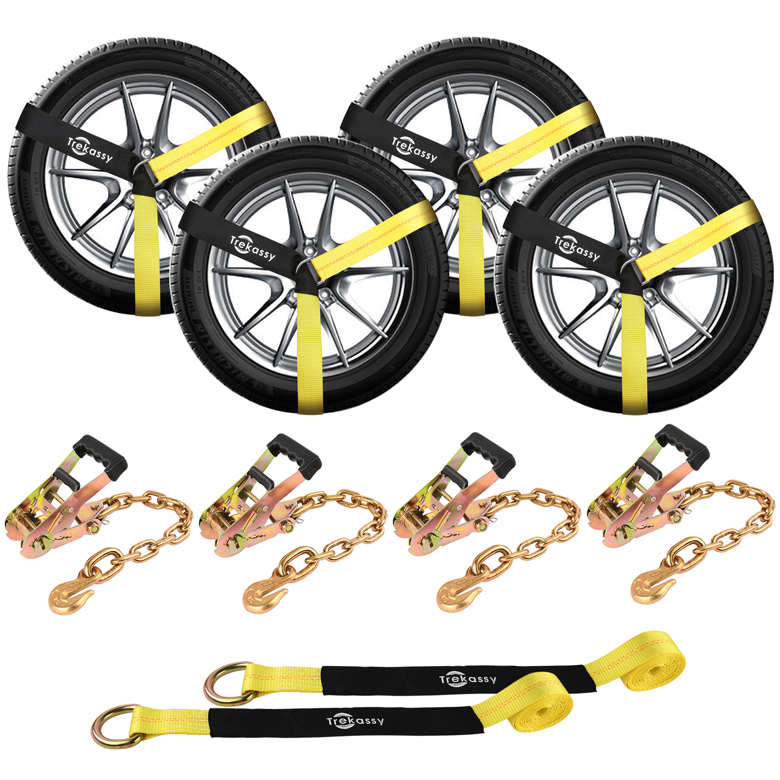 4 Pack Lasso Ratchet Straps Car Tie Down Straps for Trailers with Chain Anchors