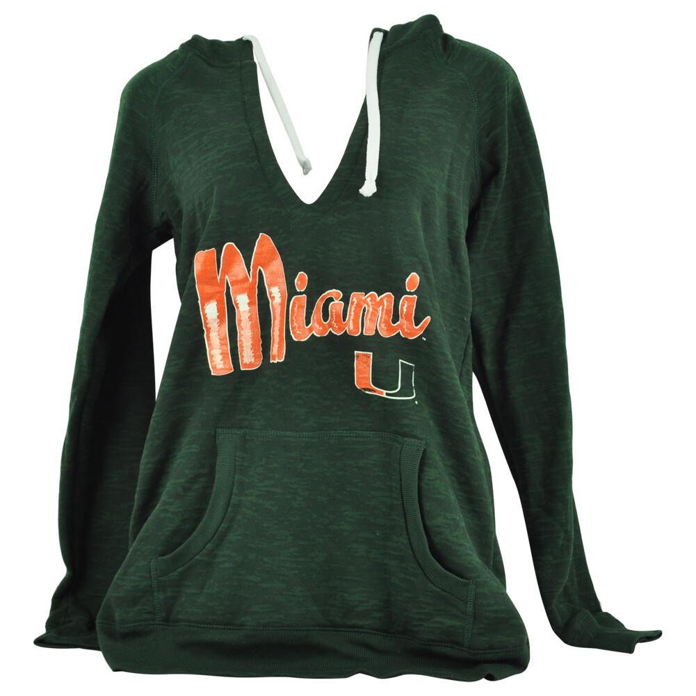 NCAA Miami Hurricanes Hoodie Ladies Women Vneck Sweatshirt Distressed Green