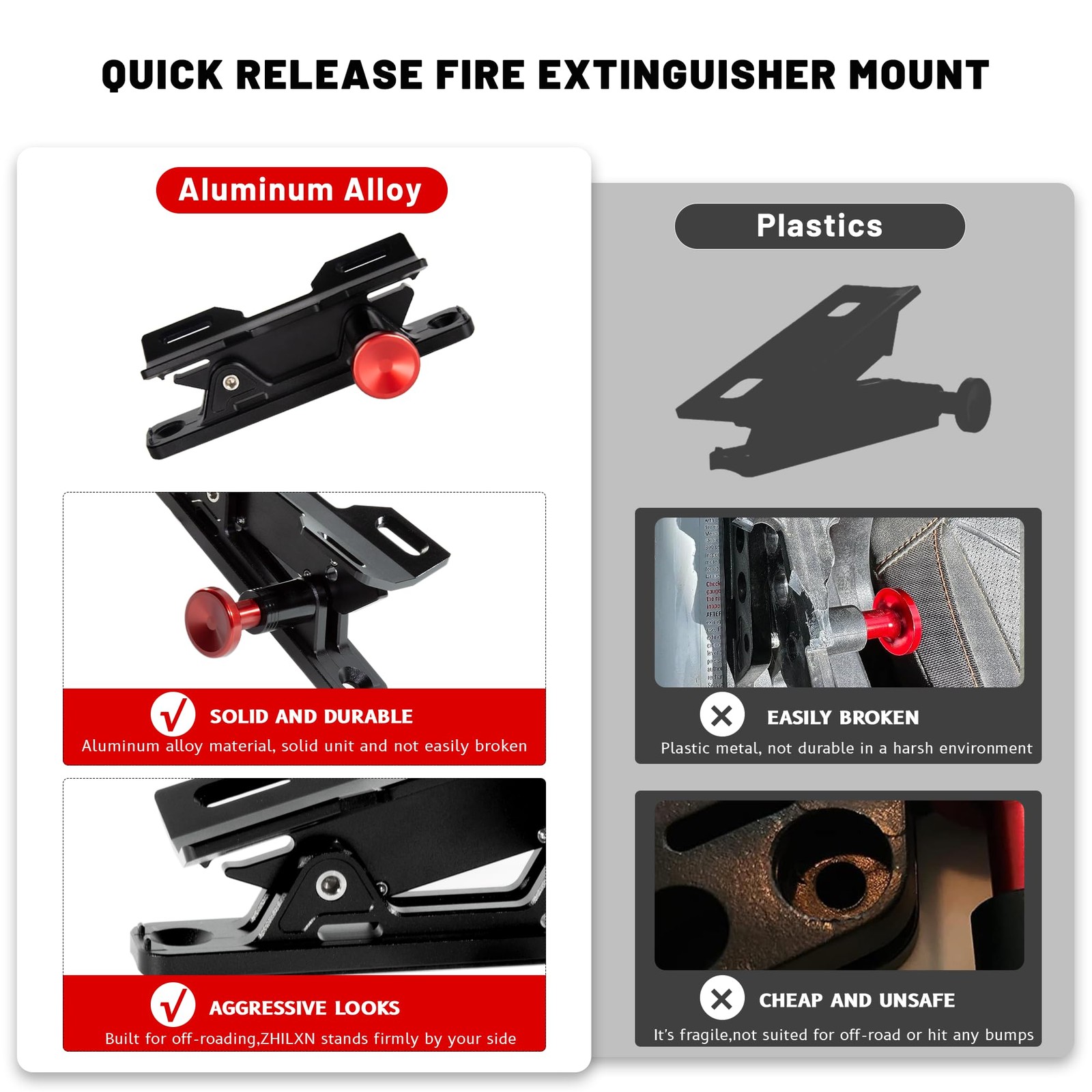 Quick Release Fire Extinguisher Mount - Aluminum Adjustable UTV Roll Bar Fire