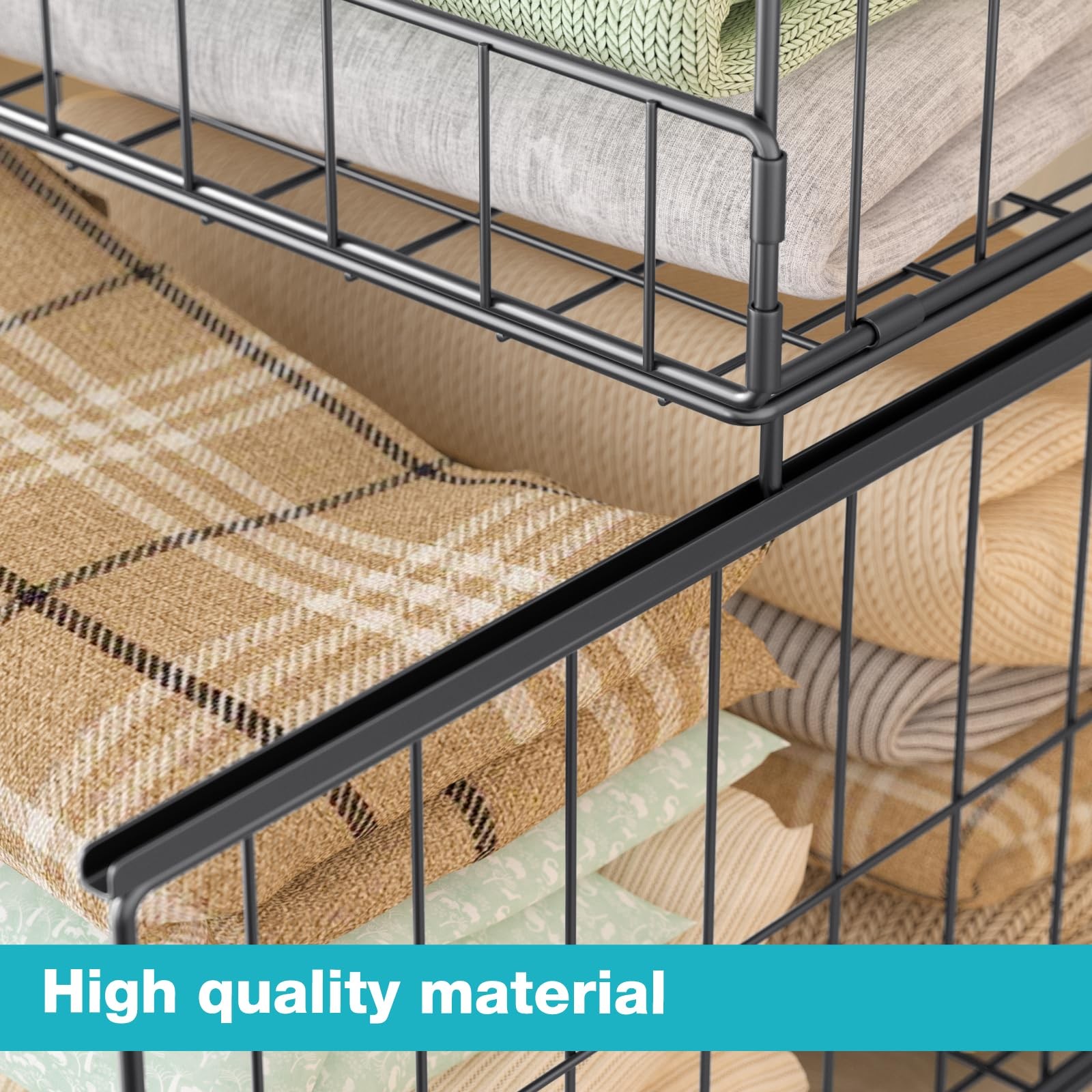 4-Tier Stackable Closet Storage Bins Foldable Organizer Shelves for Wardrobe,...