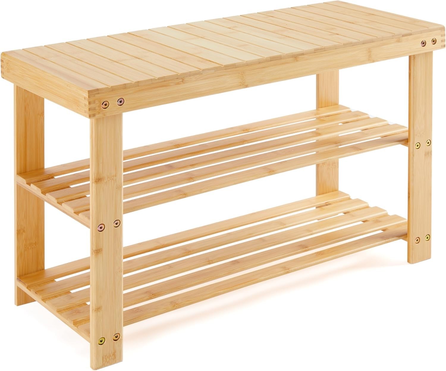Simple Deluxe Bamboo Shoe Rack Bench 3 Tier Sturdy Shoe Bench Storage Shoe