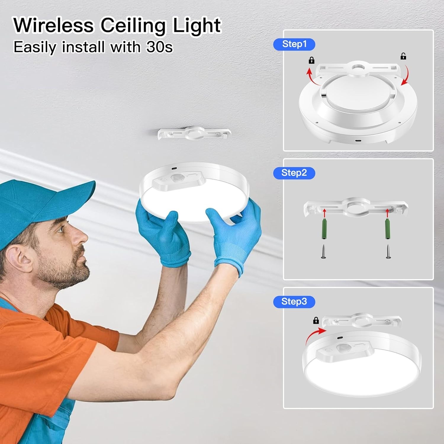 Stylish Rechargeable Ceiling Light - Waterproof, Motion Sensor & Remote Control