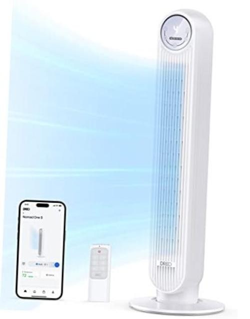 DREO Tower Fan for Bedroom - 25ft/s Smart Standing Fans - 90° Oscillating White