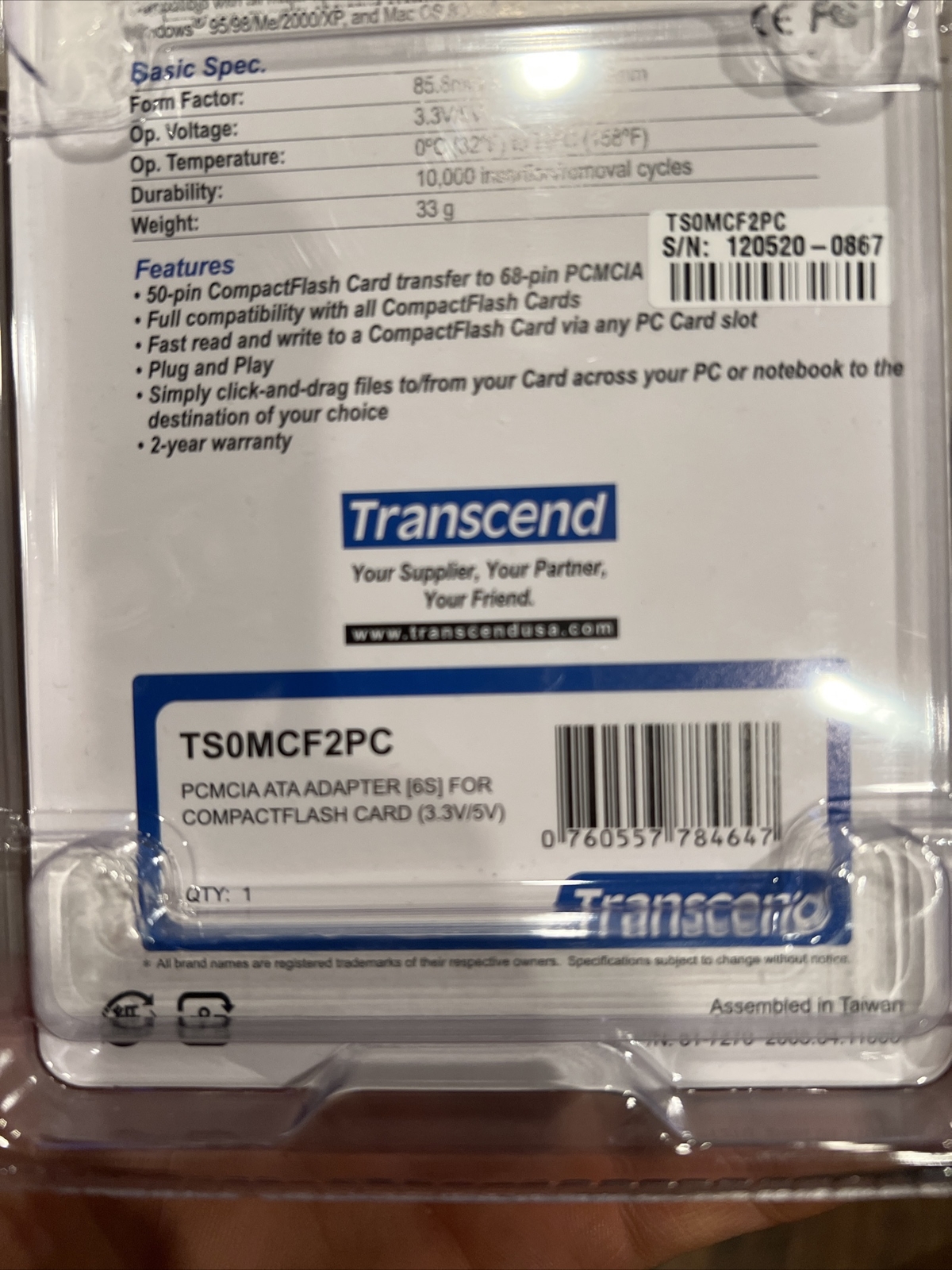 Transcend CompactFlash Adapter TSOMCF2PC