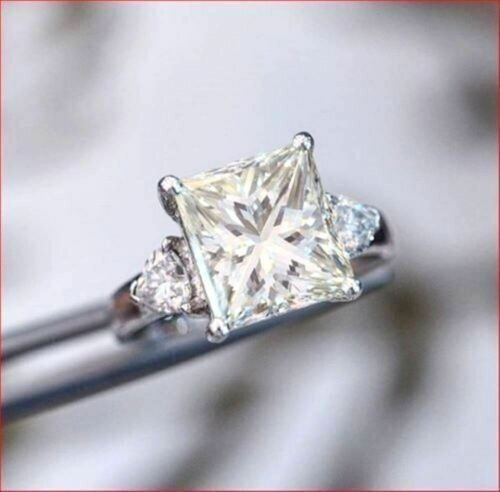 14K White Gold Over 3.55CT Princess Lab-Created Diamond Engagement Wedding Ring