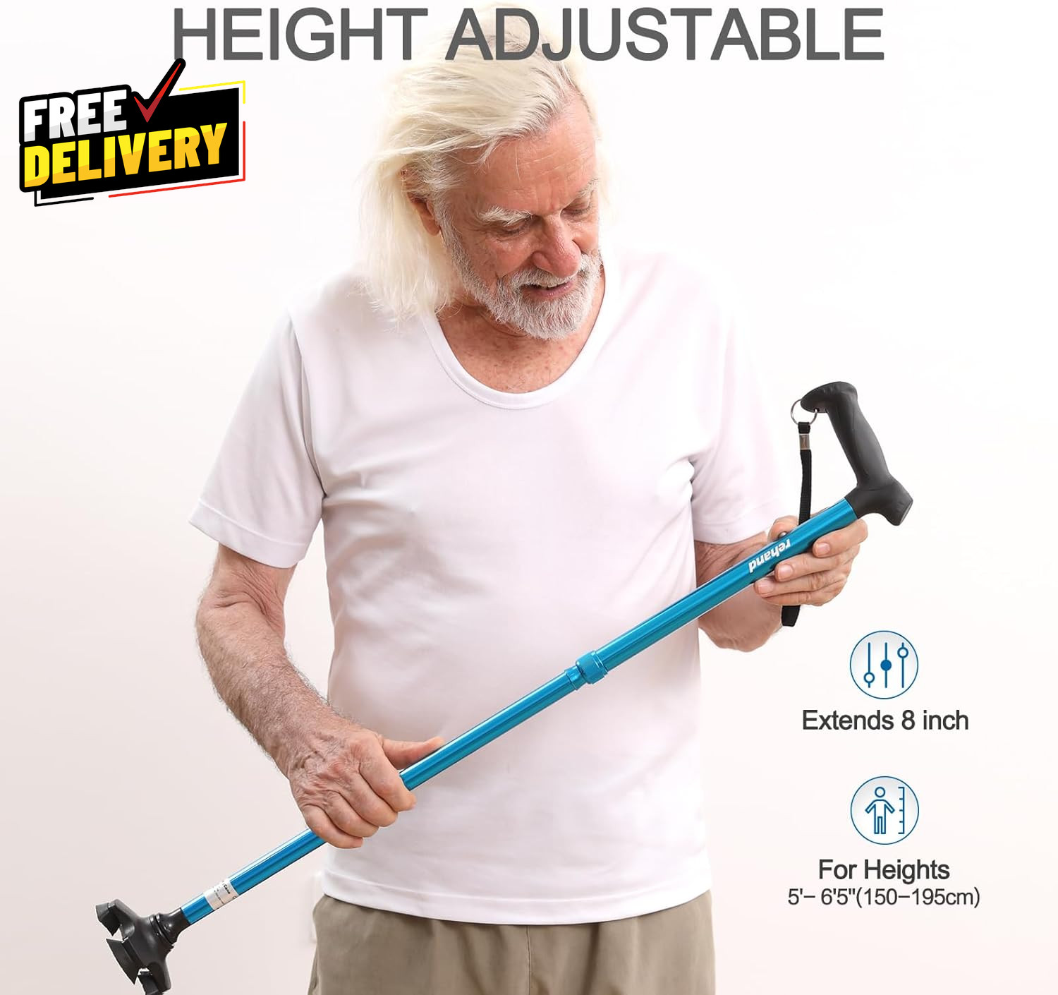 Foldable Adjustable Walking Cane Lightweight Self Standing with Soft Grip Bag…