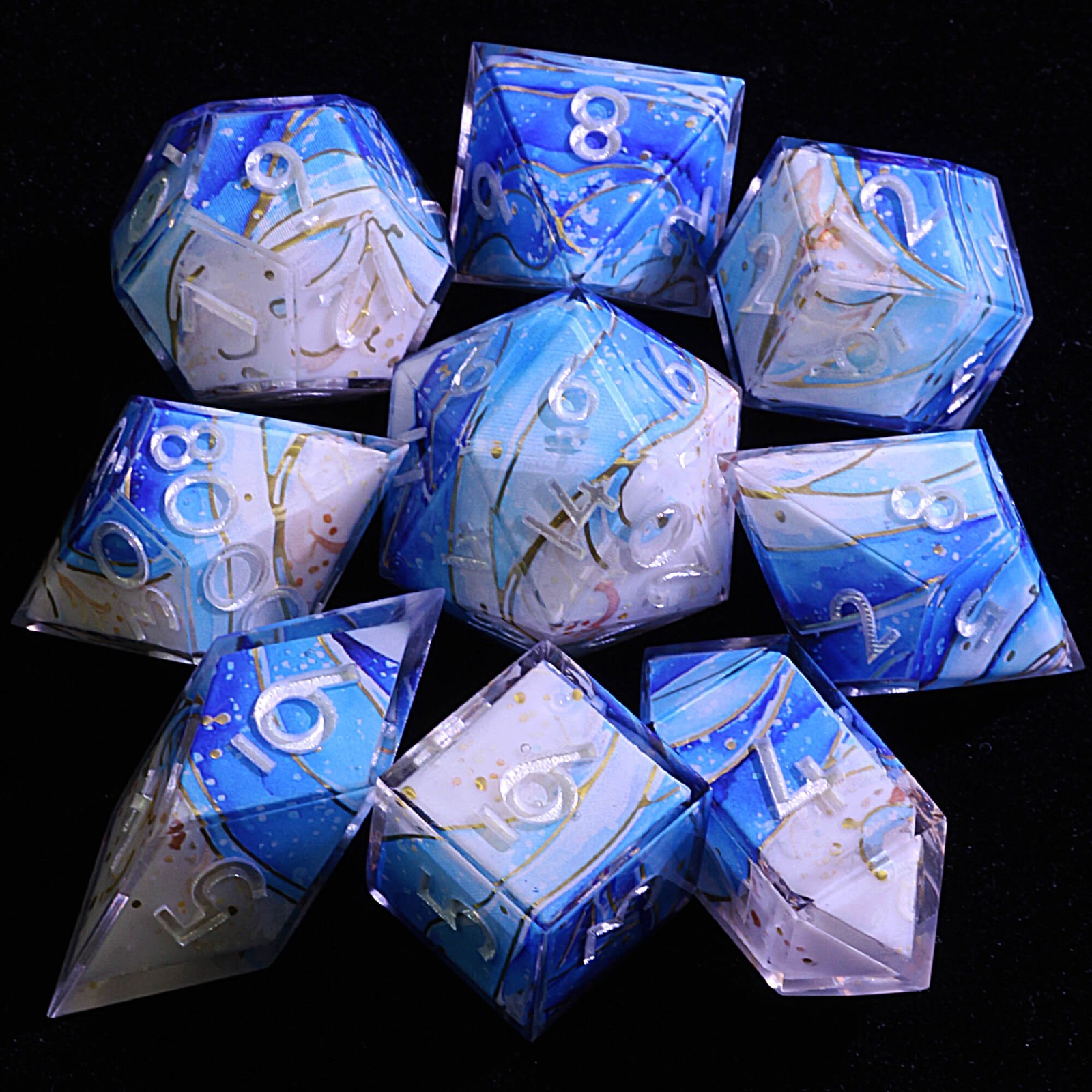 9 Polyhedral Resin DD Sets of Dice Saltspray for Dungeons Dragons RPG