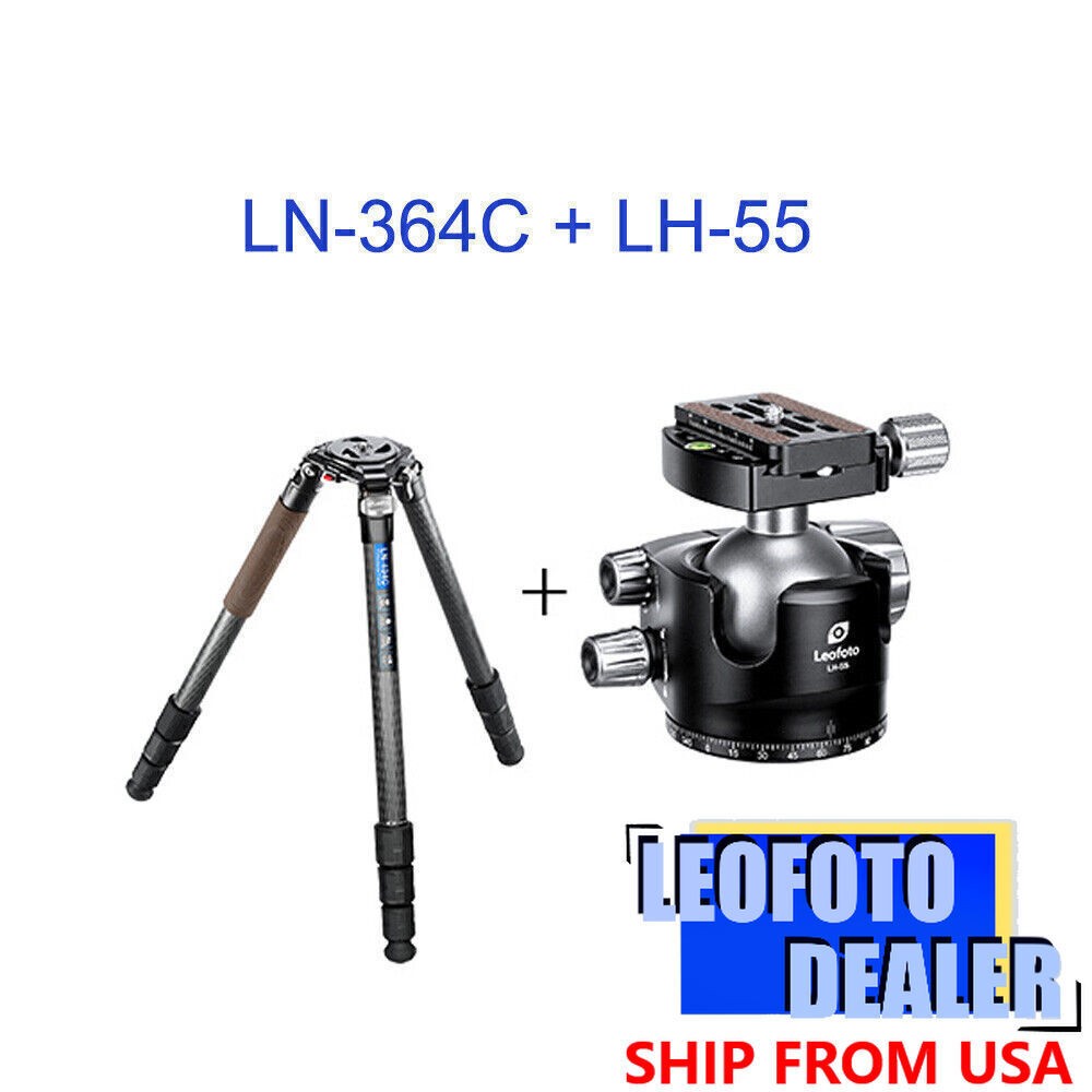 Leofoto LN-364C + LH-55 Tripod with Ball Head Kit Carbon Fiber with 75mm bowl